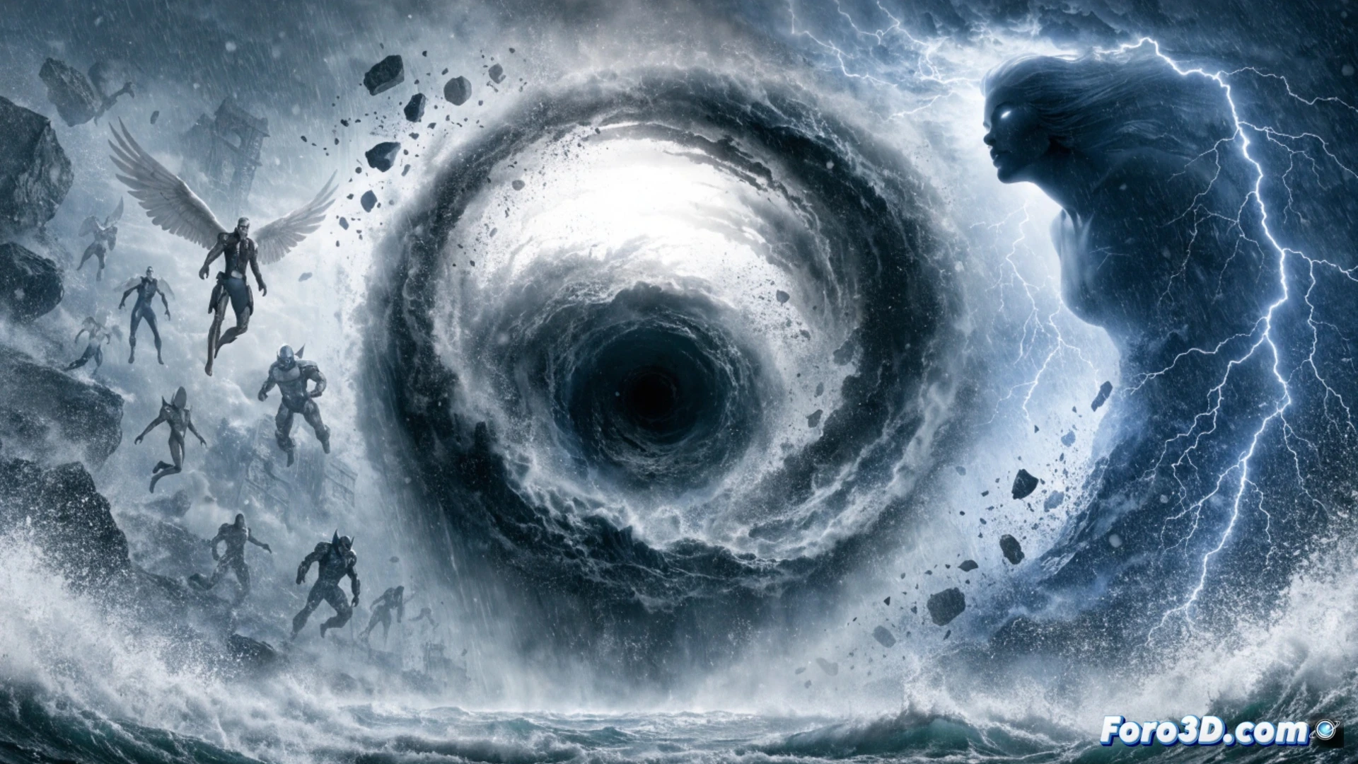 Una Tormenta poderosa lidera a los X-Men frente a una crisis, con un paisaje mental mutante de fondo.