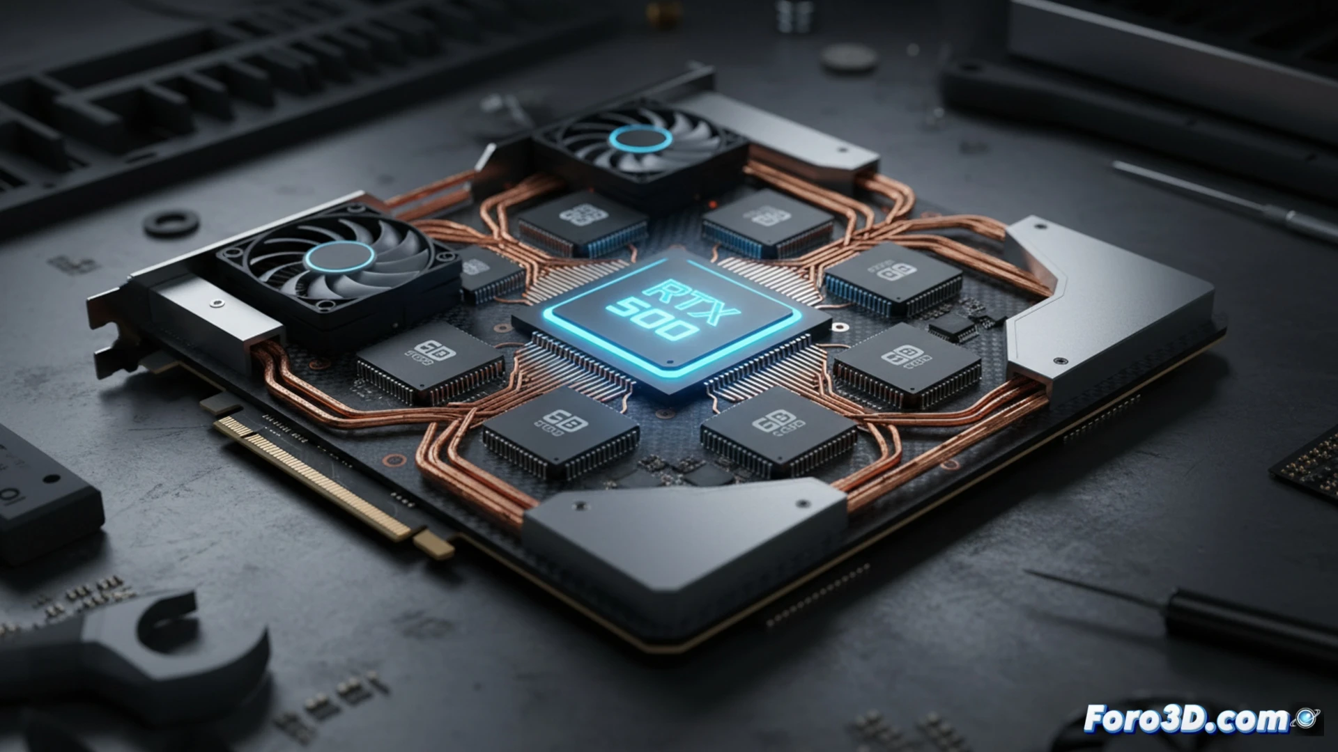 Un portátil gaming abierto muestra la GPU Nvidia RTX 5070 con 12 GB de VRAM, junto a un cartel que anuncia su llegada en verano para juegos QHD.