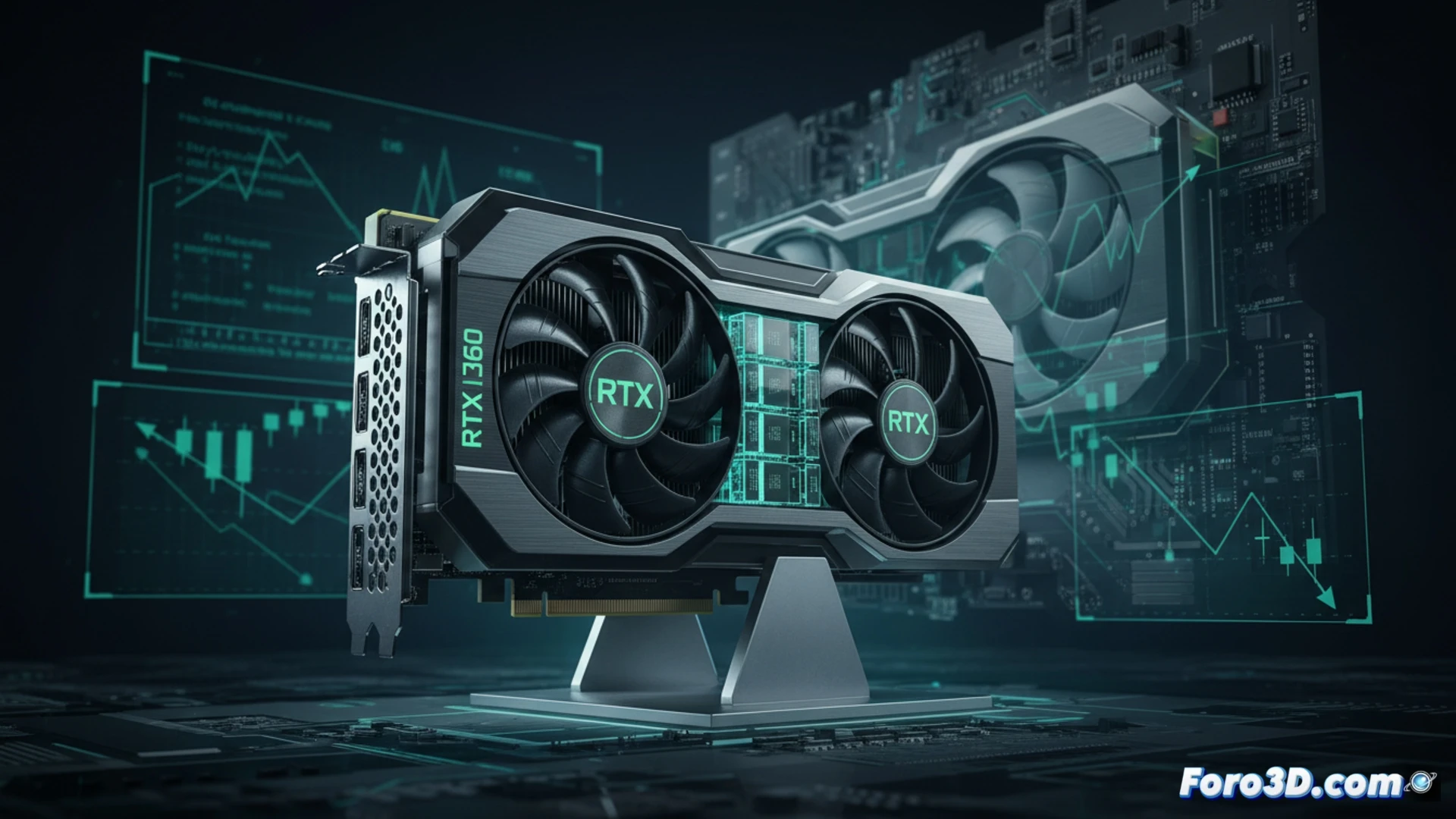 Una RTX 3060 nueva destaca sobre un fondo de caja de la RTX 5050 en sombras y desenfoque.