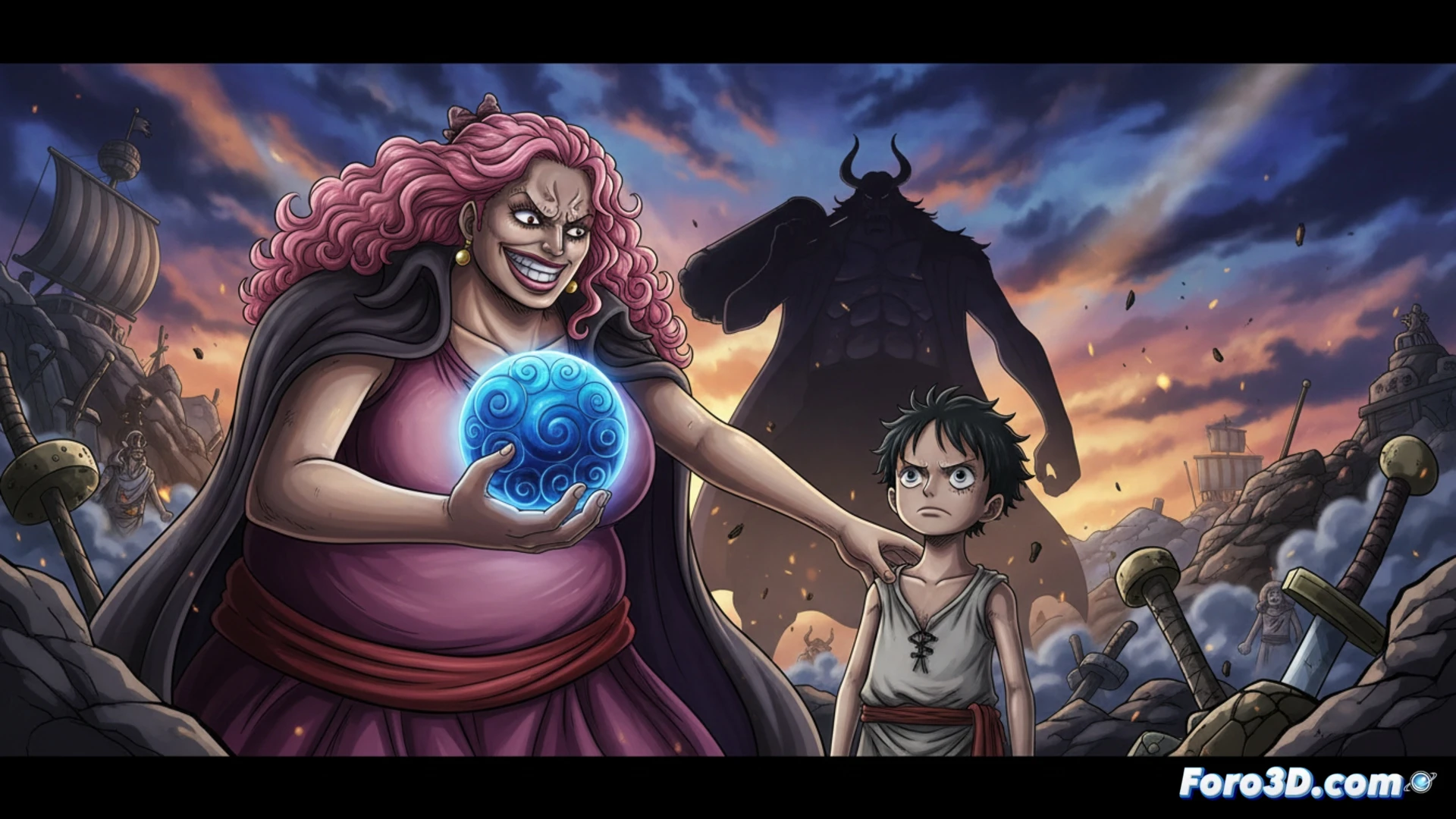 Eiichiro Oda revisando páginas de manga, junto a un programador aplicando un parche a un videojuego en su ordenador.