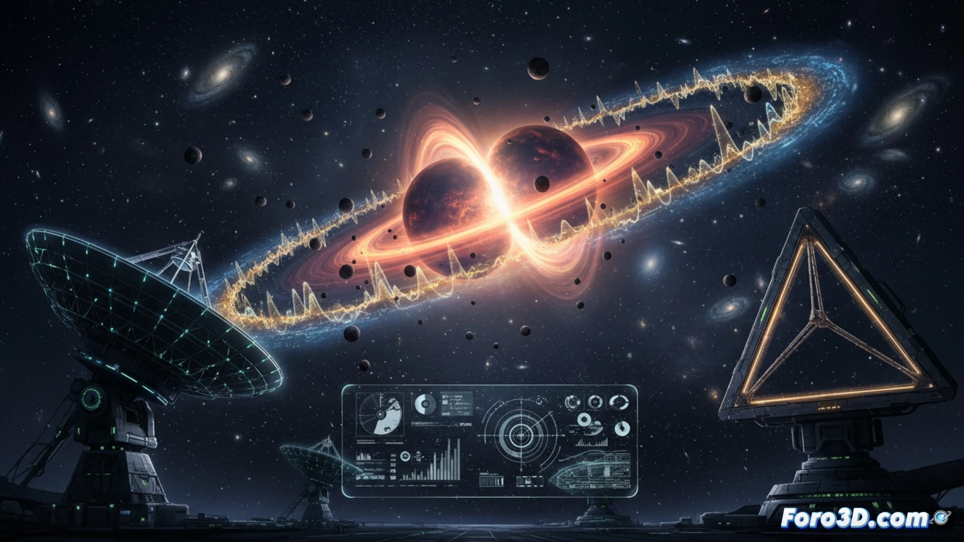 80 caracteres: Onda gravitacional con agujero negro primordial en red de telescopios futuros

120 caracteres: Fusión de agujeros negros primordiales emite ondas gravitacionales; telescopios Square Kilometre Array y Einstein Telescope las detectan en multibanda