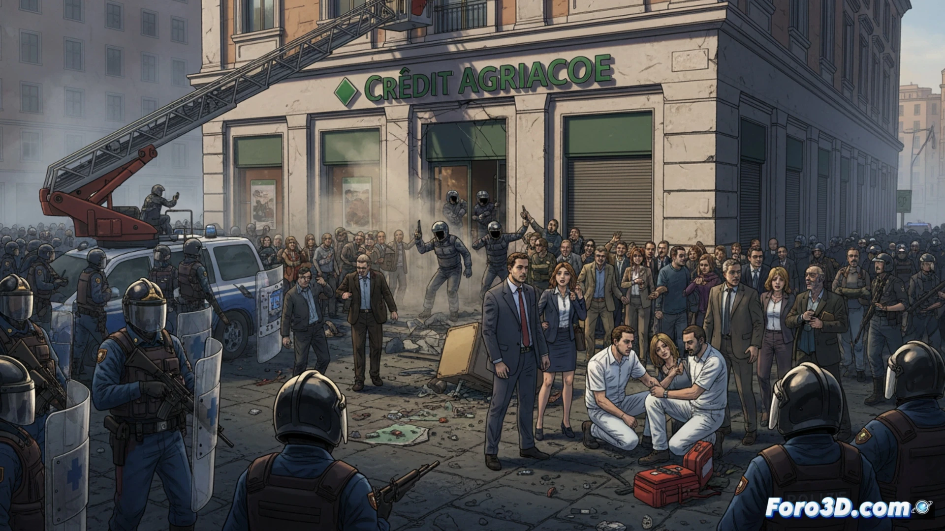 Operativo policial libera rehenes en asalto a banco de Nápoles