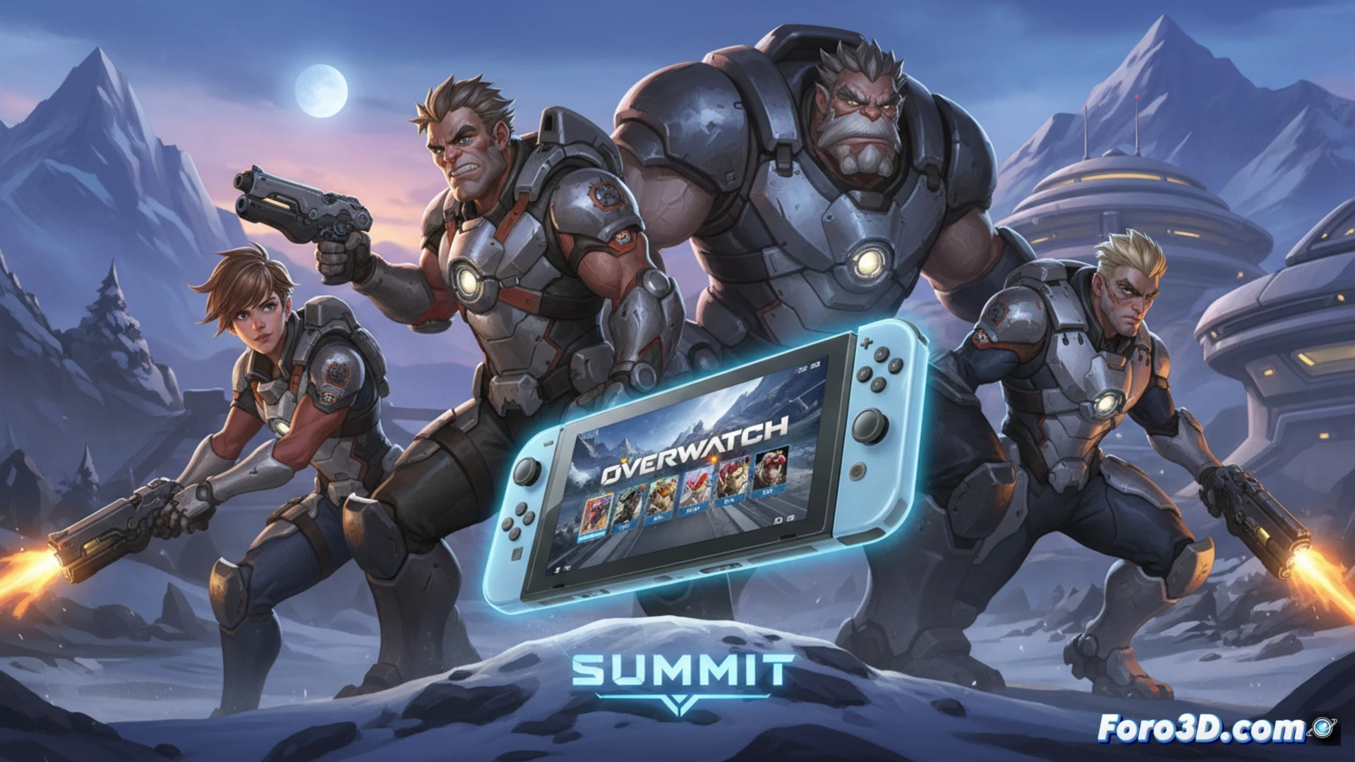 Un héroe de Overwatch en acción en una Nintendo Switch 2, mostrando gráficos nítidos y colores vibrantes.