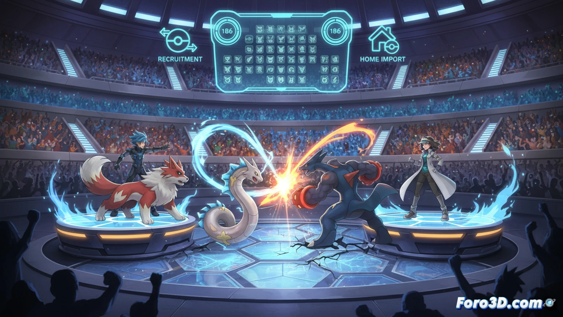 Un equipo Pokémon en pantalla, con estadísticas editables y una interfaz enfocada en la estrategia competitiva de combates dobles.