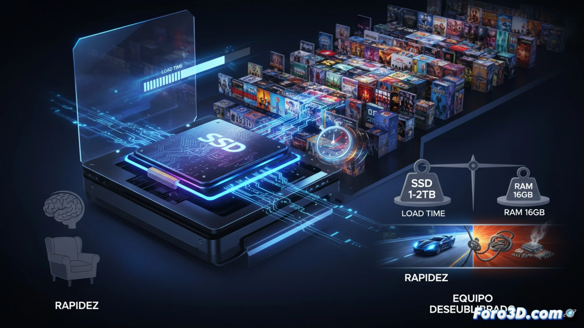 Un jugador compara módulos RAM con un SSD NVMe, priorizando este último para gaming moderno.