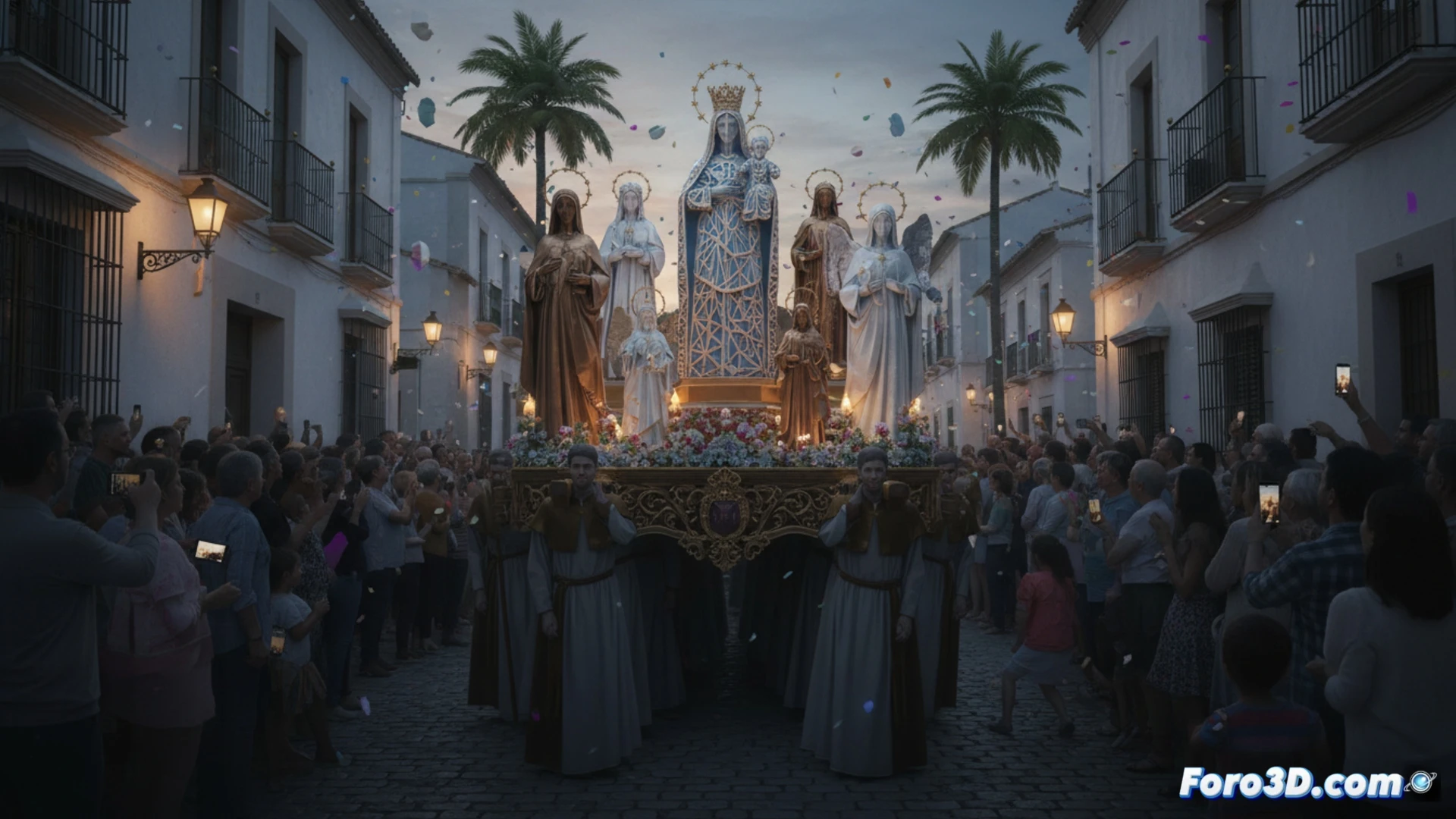 Procesión almeriense con figuras religiosas creadas mediante moderna tecnología de impresión 3D.