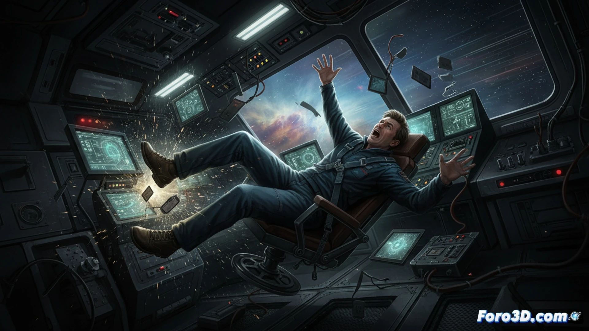 Astronauta flotando en cabina de nave espacial, ilustrando las leyes de Newton en gravedad cero.