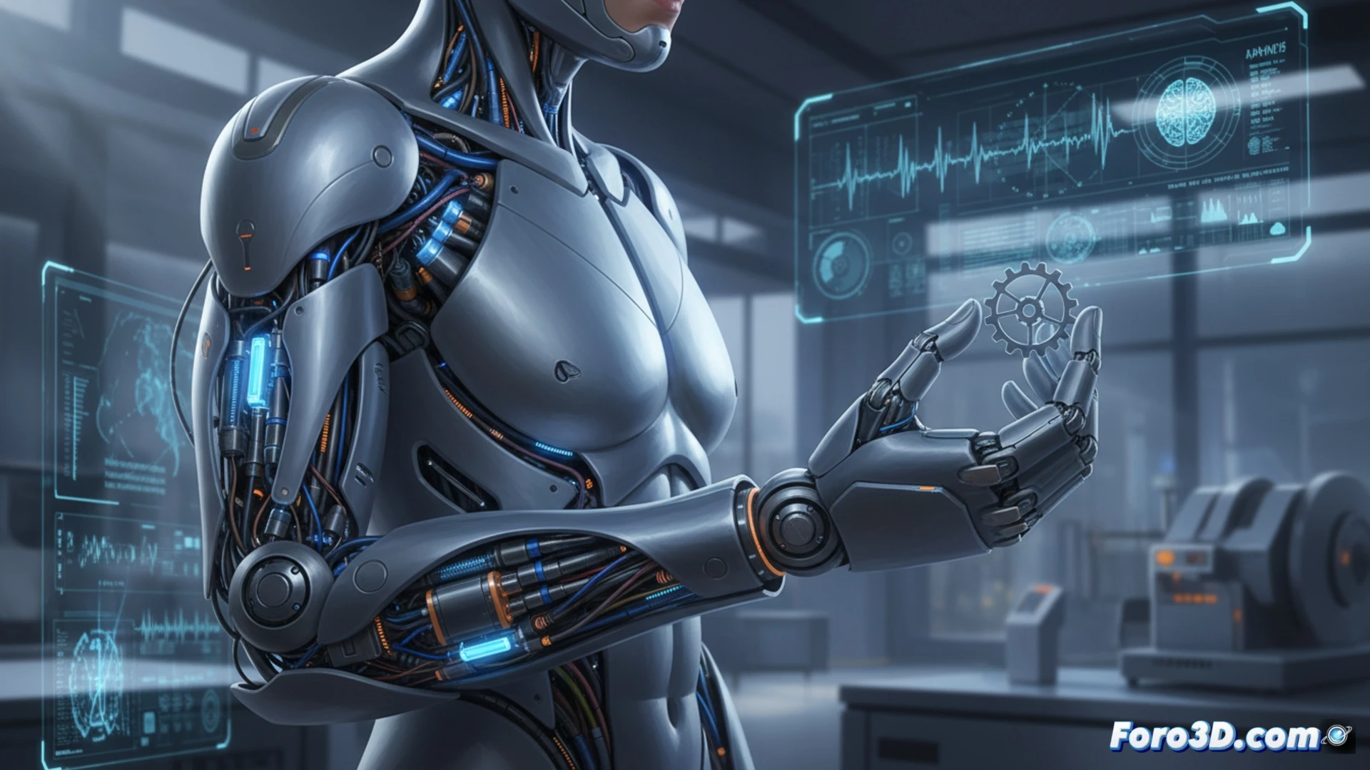 Una persona usando una prótesis de brazo impresa en 3D, controlada por las señales musculares de su muñón.