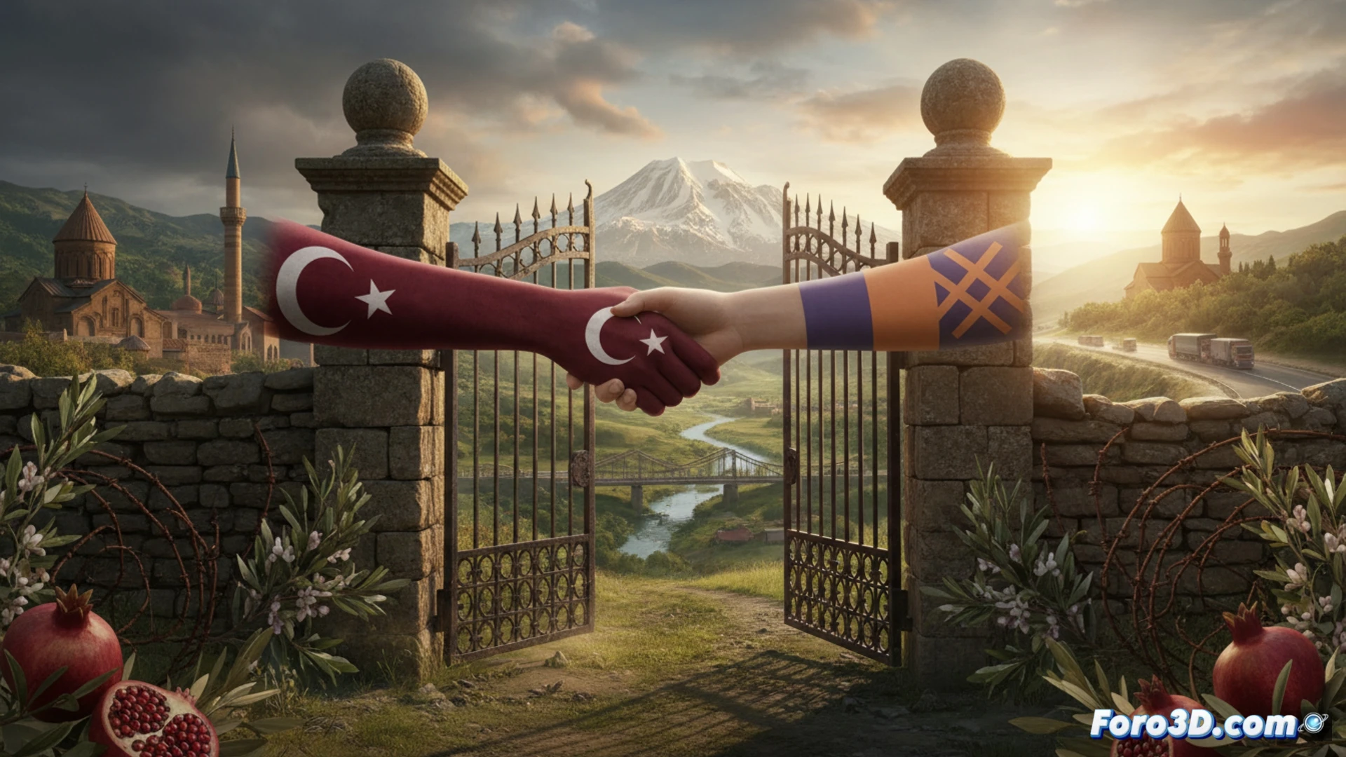 Mapa del Caucaso Sur mostrando la frontera cerrada Turquia-Armenia y la ruta de desvio por Georgia.