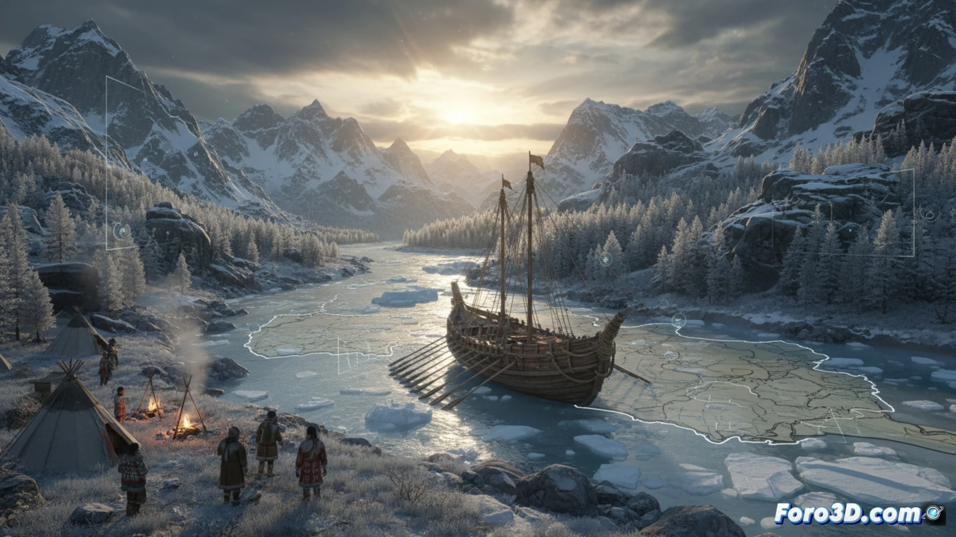 Reconstrucción 3D del barco koch y el paisaje siberiano hostil durante la expedición de Dezhnev en el siglo XVII.