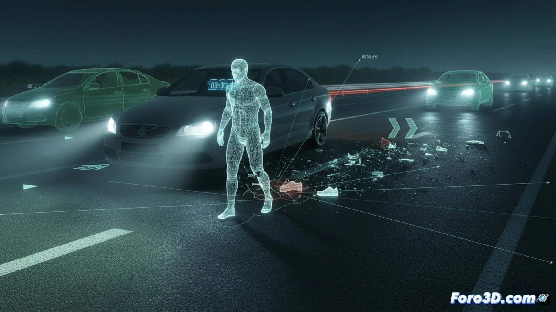 Reconstrucción 3D forense del atropello nocturno en la A-7 de Orihuela con análisis de trayectoria