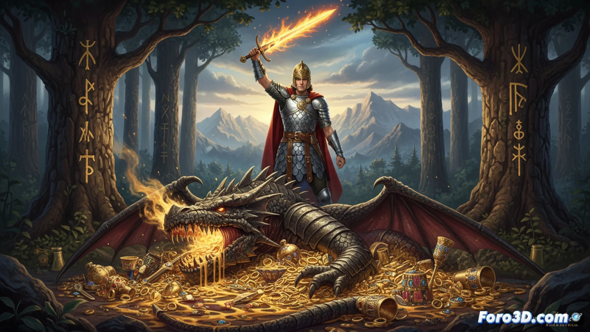 Reconstruccion digital en 3D de la fortaleza de Worms en la epoca del Cantar de los Nibelungos, mostrando arquitectura y entorno.