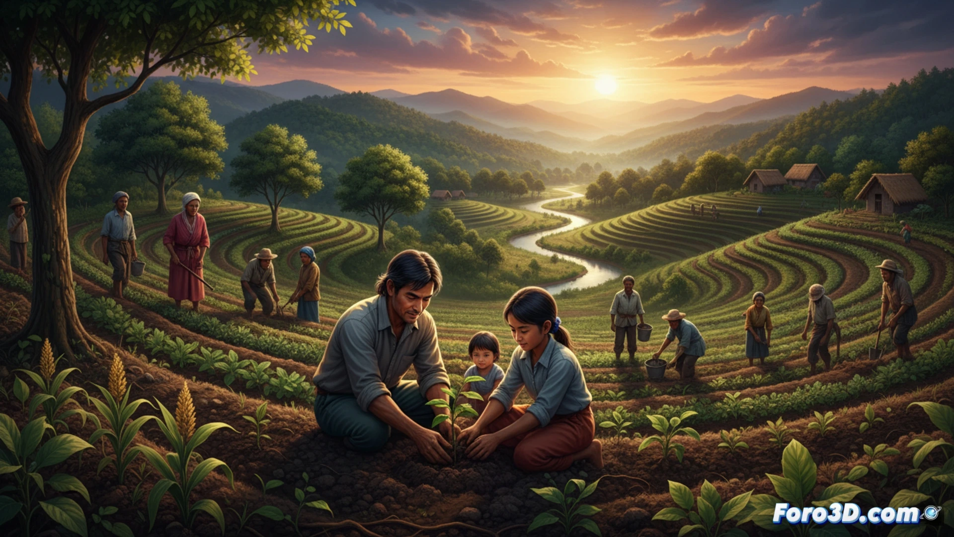 Una familia rural cuida un sistema agroforestal denso y biodiverso que recupera suelos degradados.