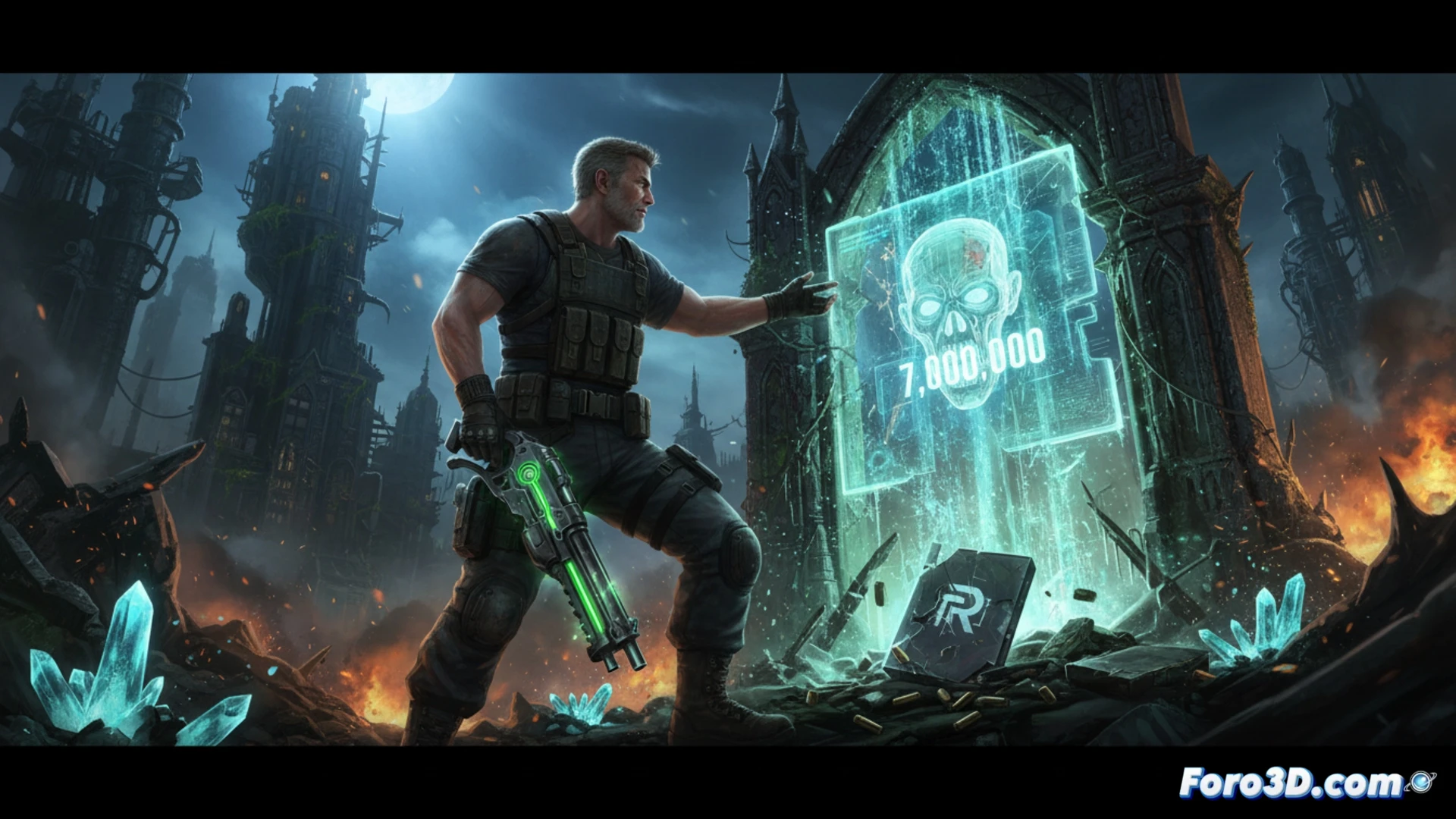 Residente Evil Requiem, en portada oscura con el número 7 millones, supera a Leon y Ada Wong en una sala de trofeos de Capcom.