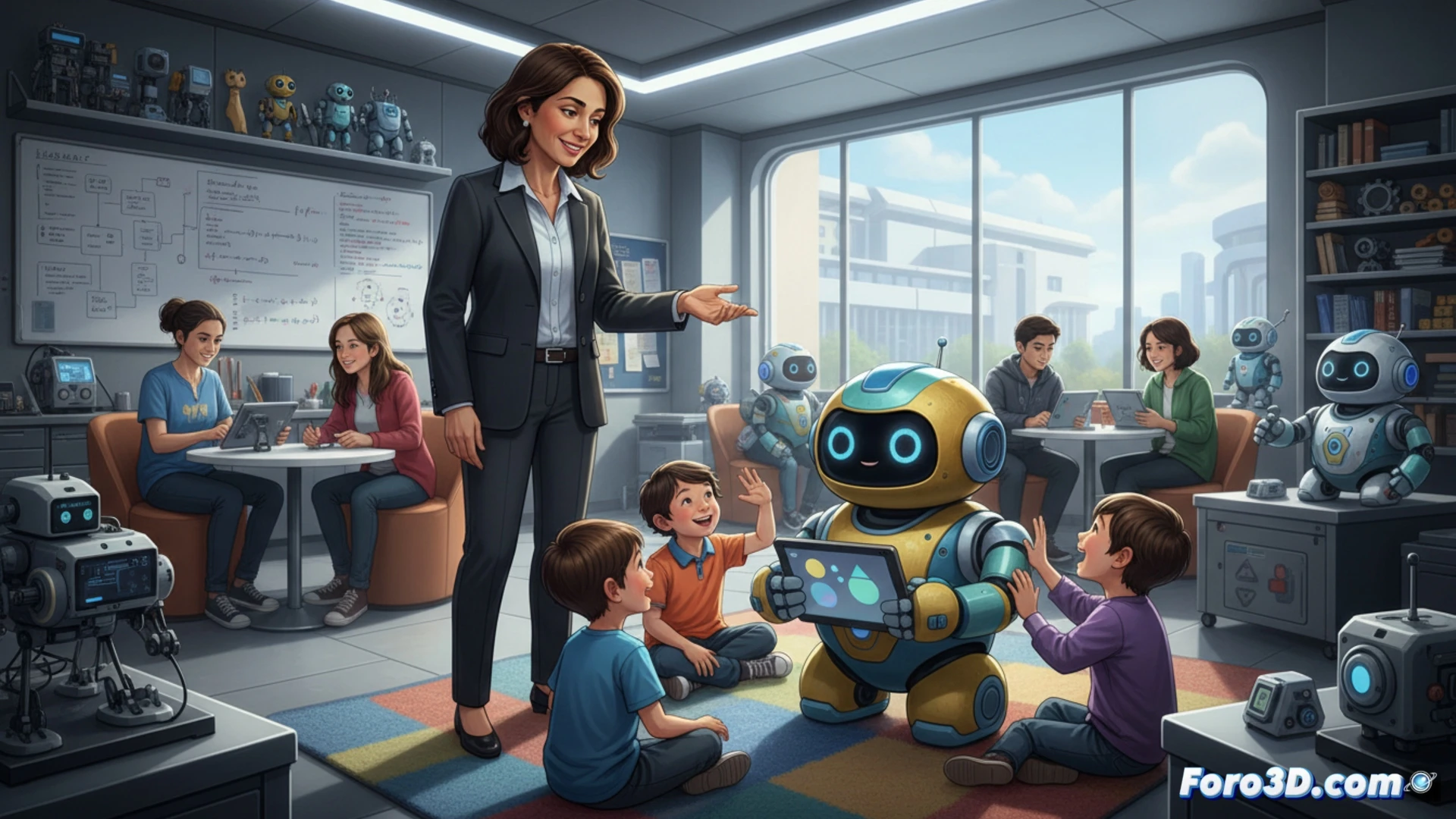 Un robot social interactúa con un niño en una sesión de apoyo emocional y aprendizaje.