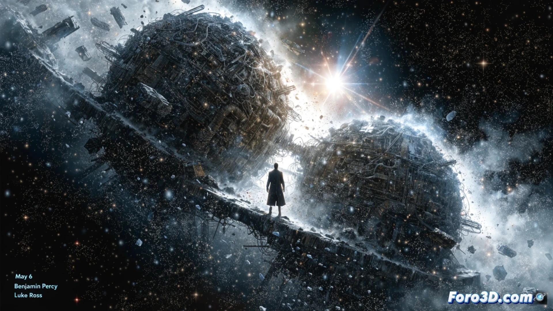 Cassian Andor observa desde las sombras en una viñeta de cómic, con la Estrella de la Muerte al fondo.