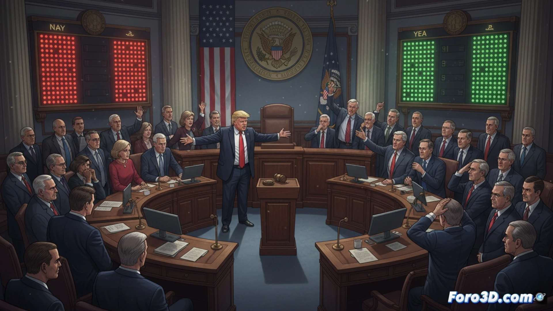 Senado republicano bloquea resolución demócrata contra ataques a Irán; banderas y mapa de fondo.