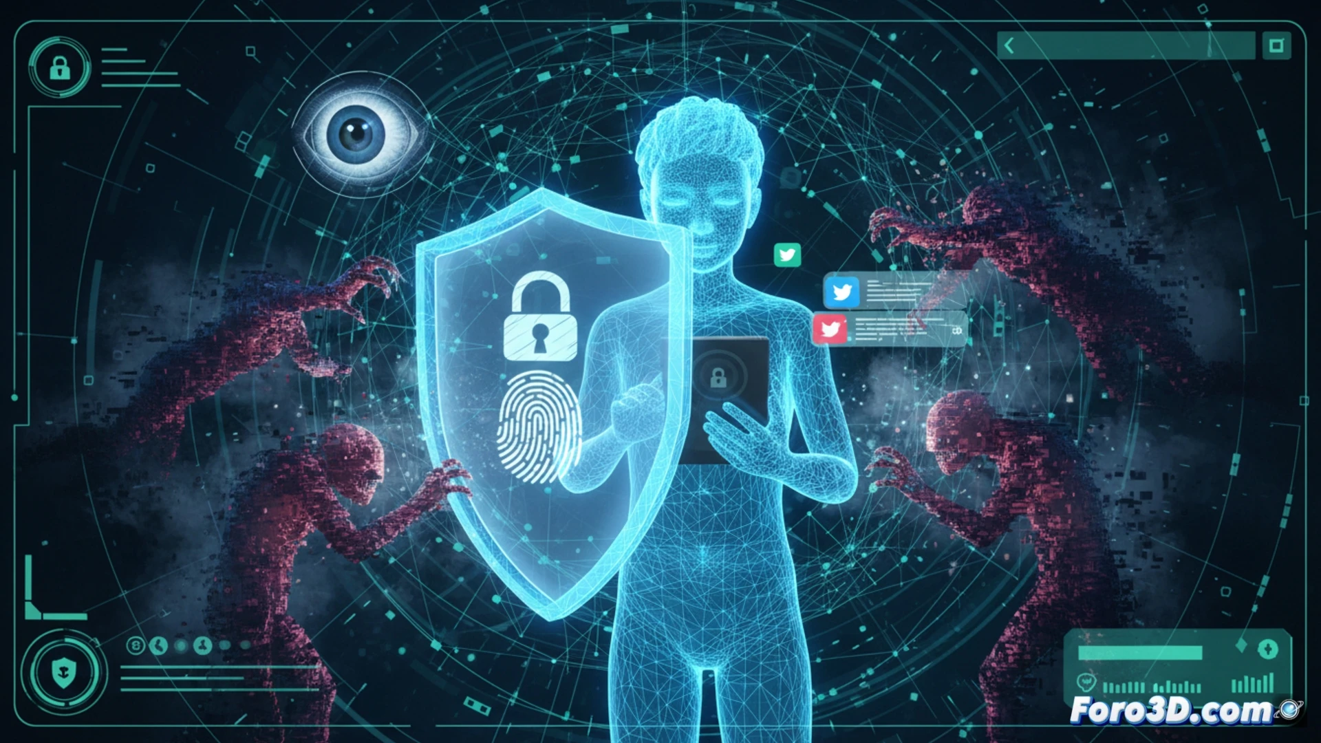 Simulación 3D de identidad virtual protegiendo a un menor frente a un depredador digital
