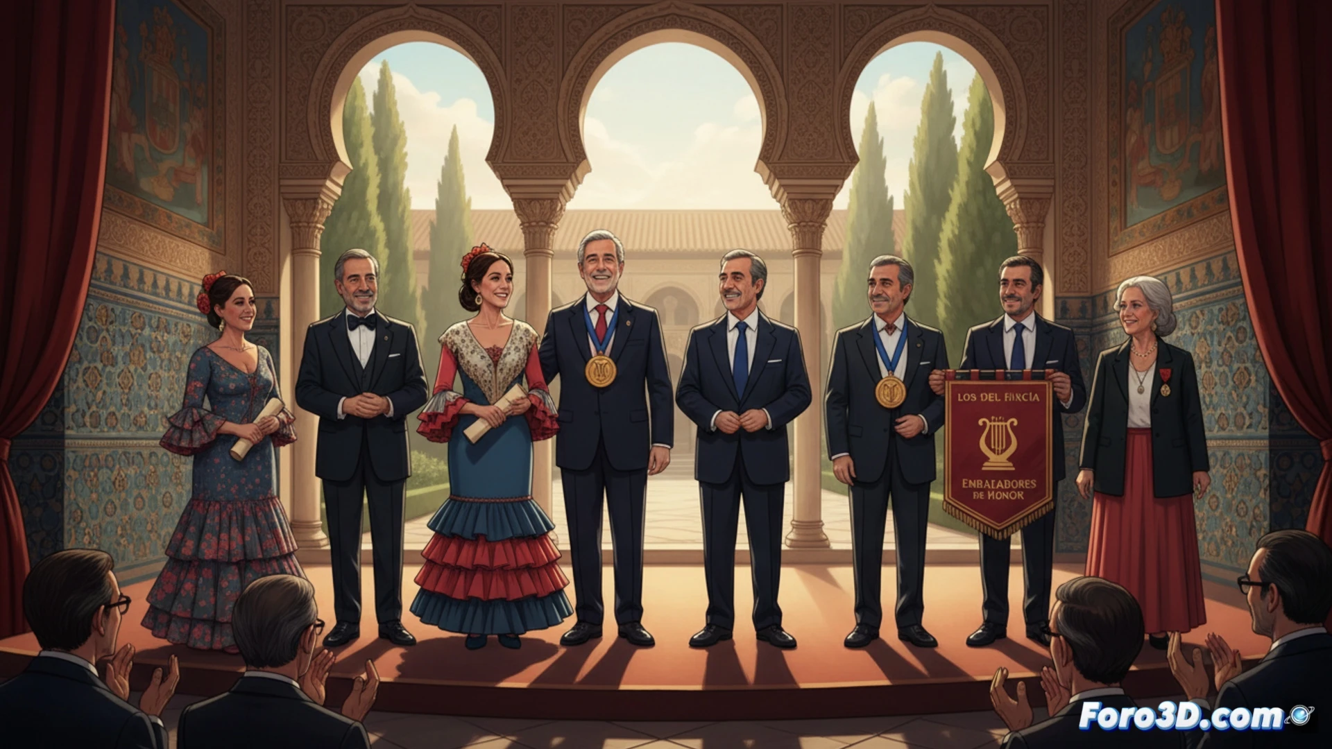 Una gala en los Reales Alcázares de Sevilla, con los premiados Manolo García, Cristina Hoyos, Alberto Rodríguez y Juan Ignacio Alonso.