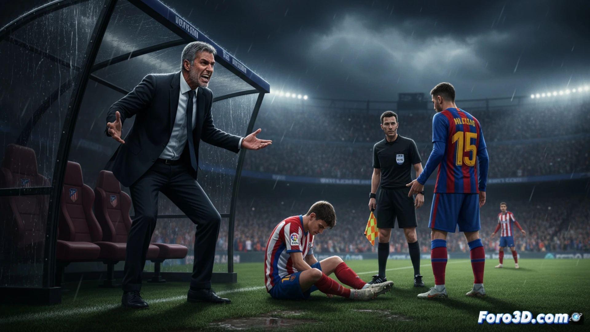 Simeone, visiblemente molesto, exige explicaciones al Comité Arbitral tras una controvertida derrota ante el Barcelona.