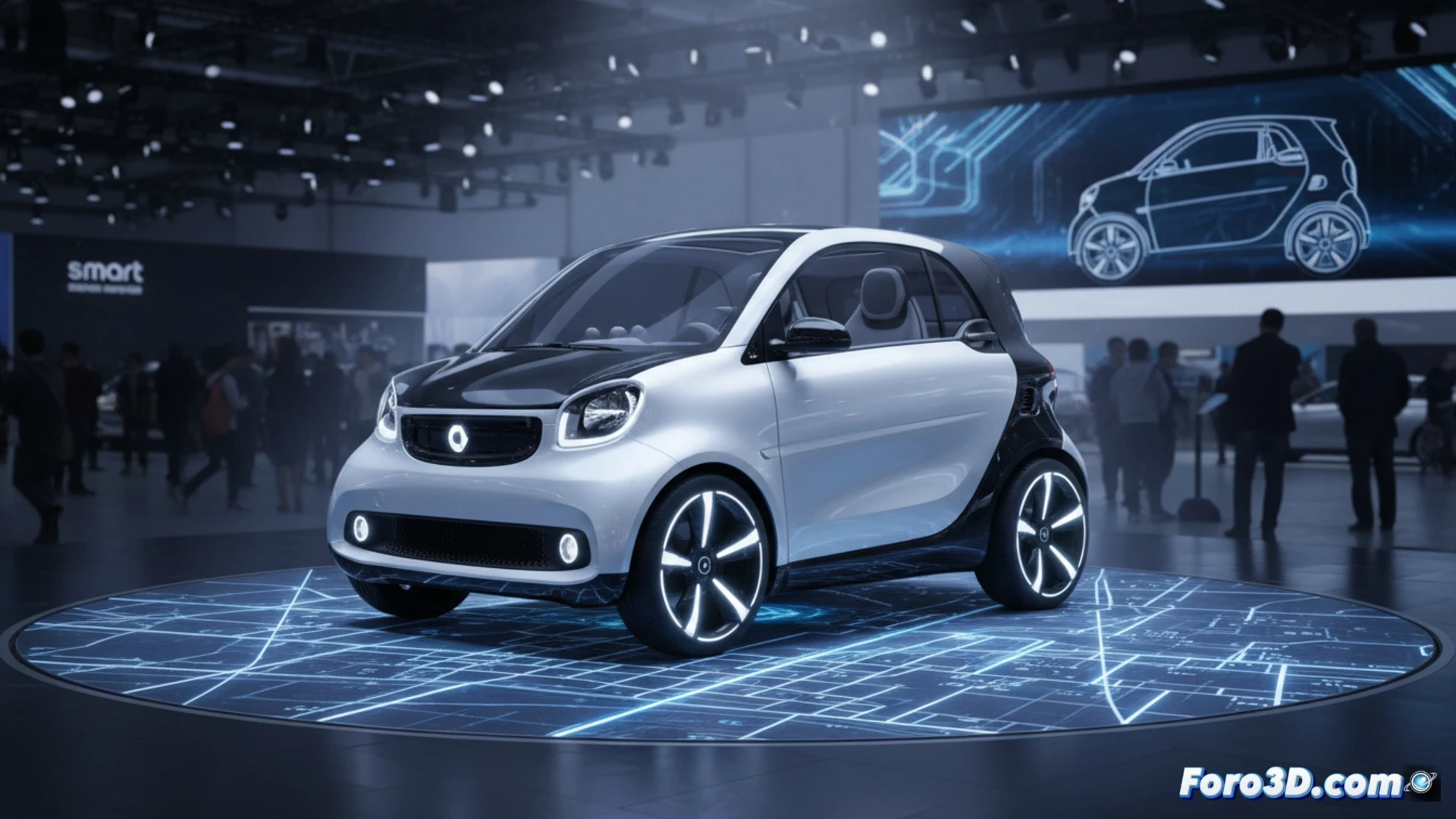 Un biplaza eléctrico compacto y moderno, de líneas redondeadas, estacionado en una calle urbana.