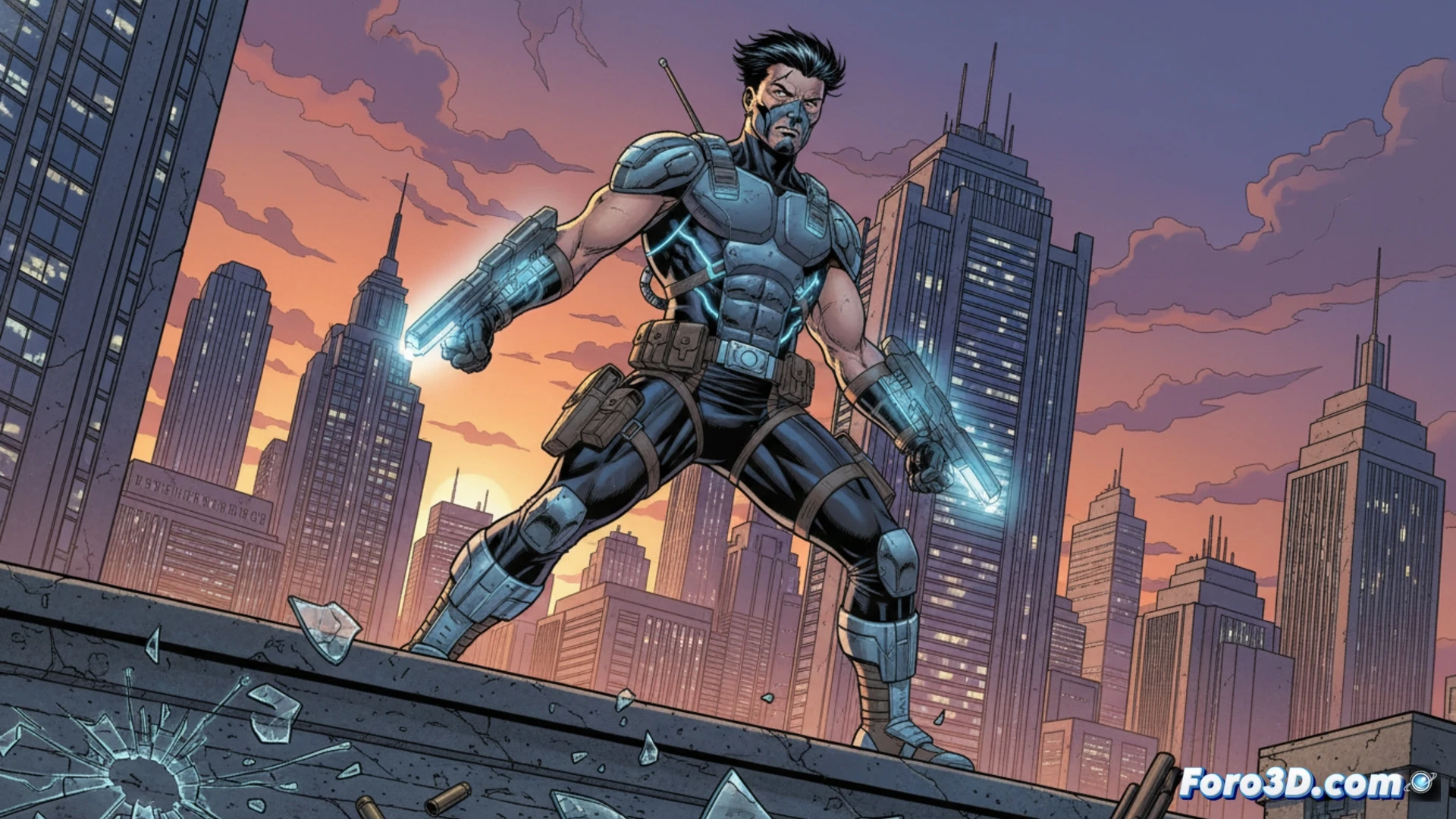 Un agente con amnesia, James Bourne, en acción en una viñeta de cómic de estilo clásico de Marvel.