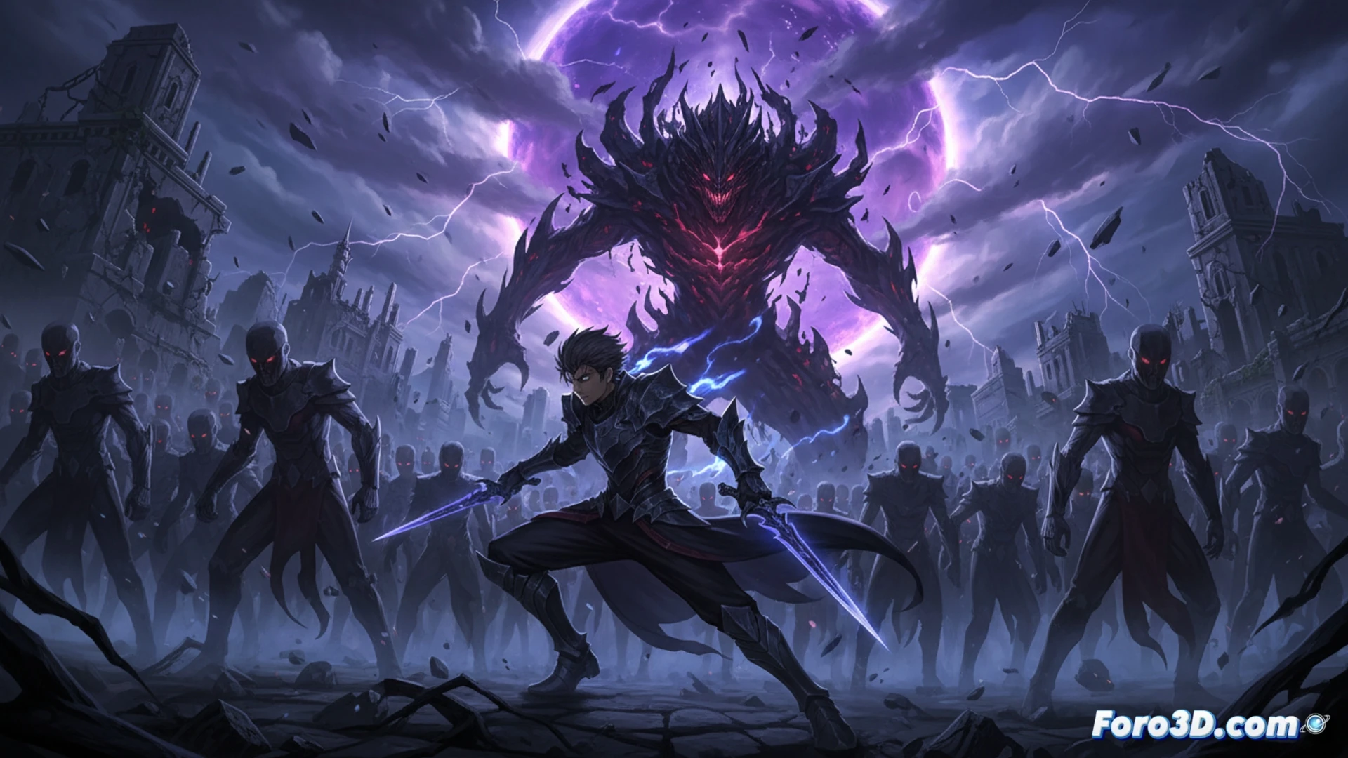 Una figura imponente de Sung Jinwoo, envuelto en sombras azules, empuña una daga brillante frente a un portal negro. En el fondo, logotipos de PS5 y Xbox Series con la fecha 2026.