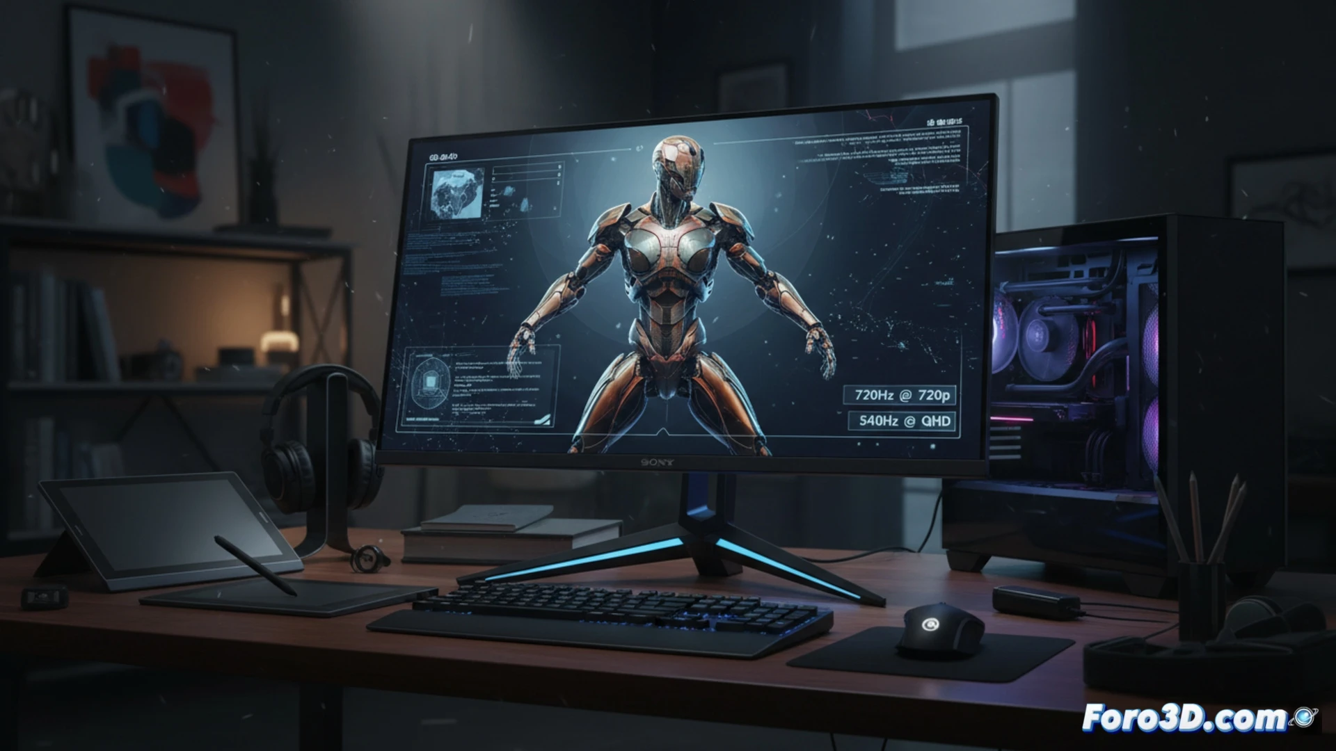 Monitor Sony Inzone M10S II OLED de 27 pulgadas sobre un escritorio con un fondo de color sólido.