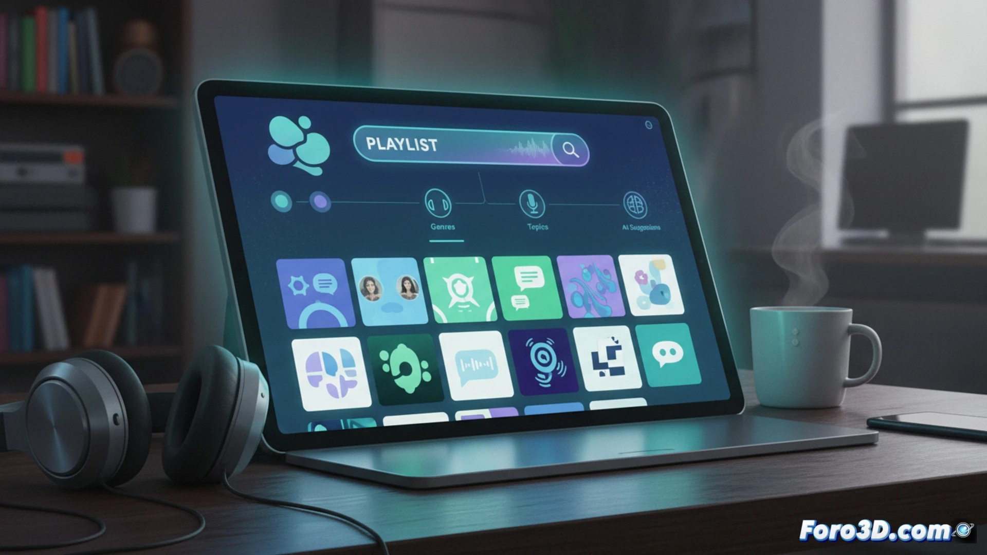 Una persona usando Spotify en su móvil, con una lista de podcasts generada por IA a partir de un mensaje de texto.