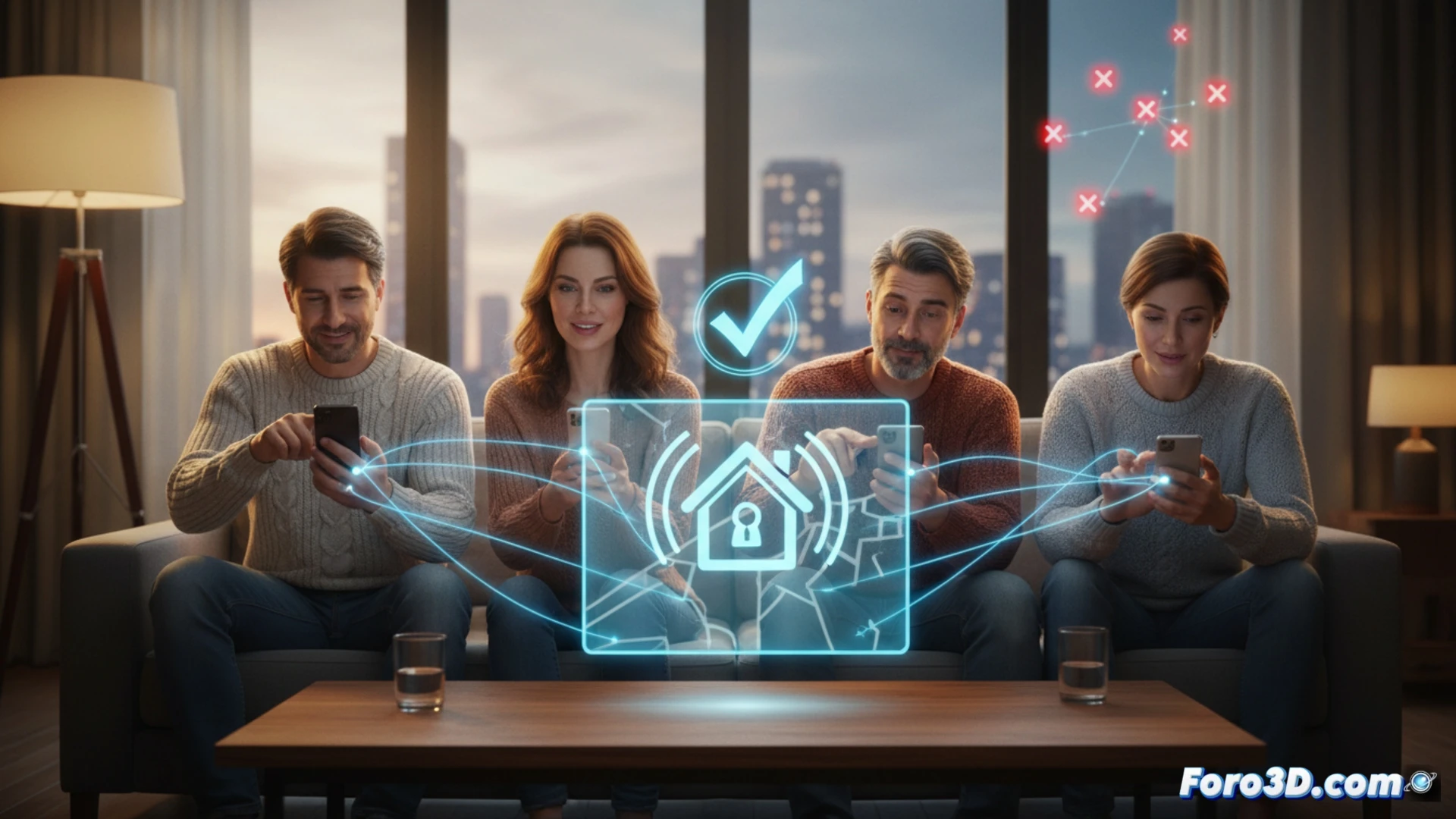 Una persona revisando su teléfono con un mapa mostrando ubicaciones GPS divergentes y el logo de Spotify.