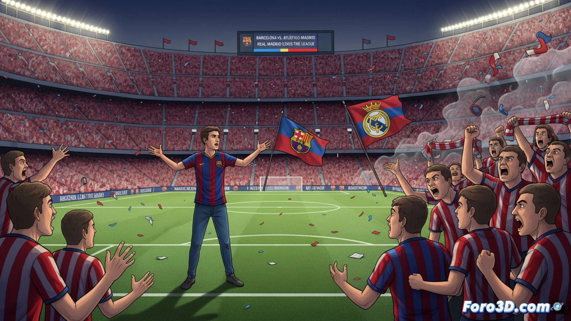 Un aficionado del Barcelona provoca a la hinchada visitante del Atlético de Madrid en las gradas del Camp Nou, creando una tensión inédita.