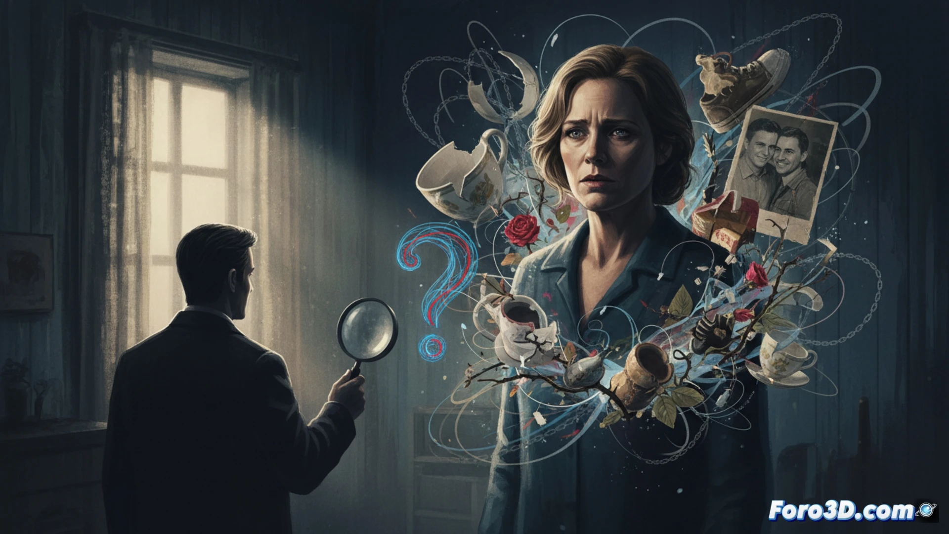 Una mujer angustiada observa fijamente sus manos, mientras un detective investiga su pasado en busca de motivos.