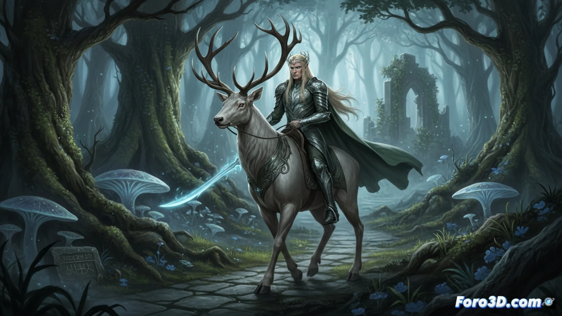 El Rey Thranduil, interpretado por Lee Pace, en un bosque élfico durante los eventos de 'The Hunt for Gollum'.