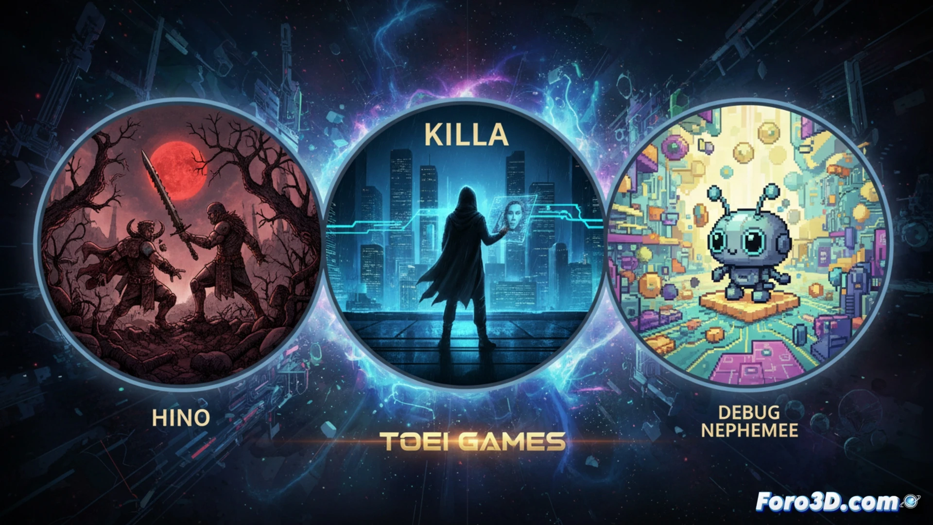 Tres títulos de Toei Games, KILLA, HINO y DEBUG NEPHEMEE, muestran mundos y personajes cautivadores para PC en 2026.