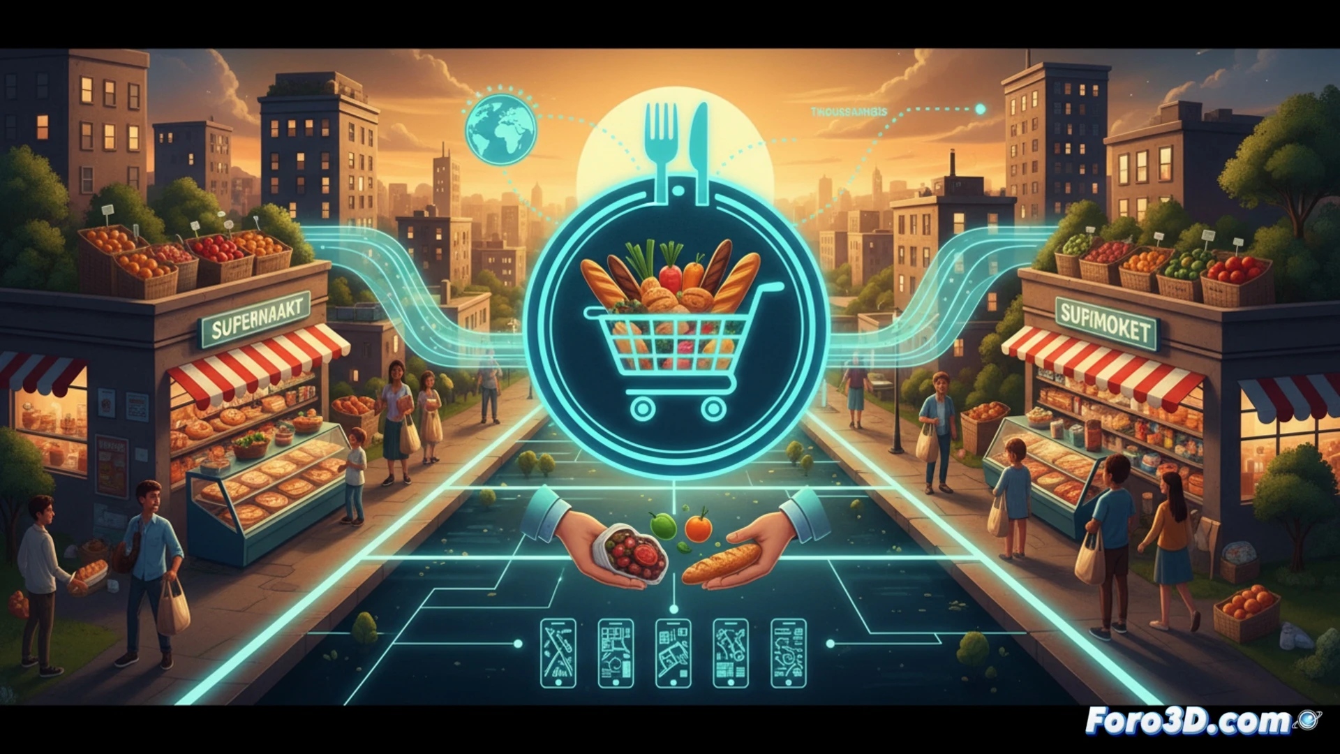 Una aplicación móvil muestra un mapa con comercios que ofrecen packs sorpresa de comida a punto de desperdiciarse.