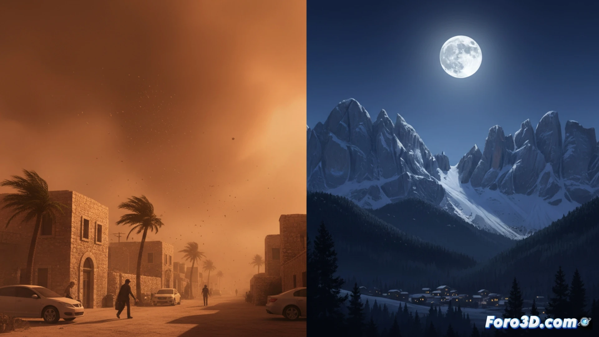 Tormenta de polvo sahariano cubre Chipre, luna llena ilumina Dolomitas