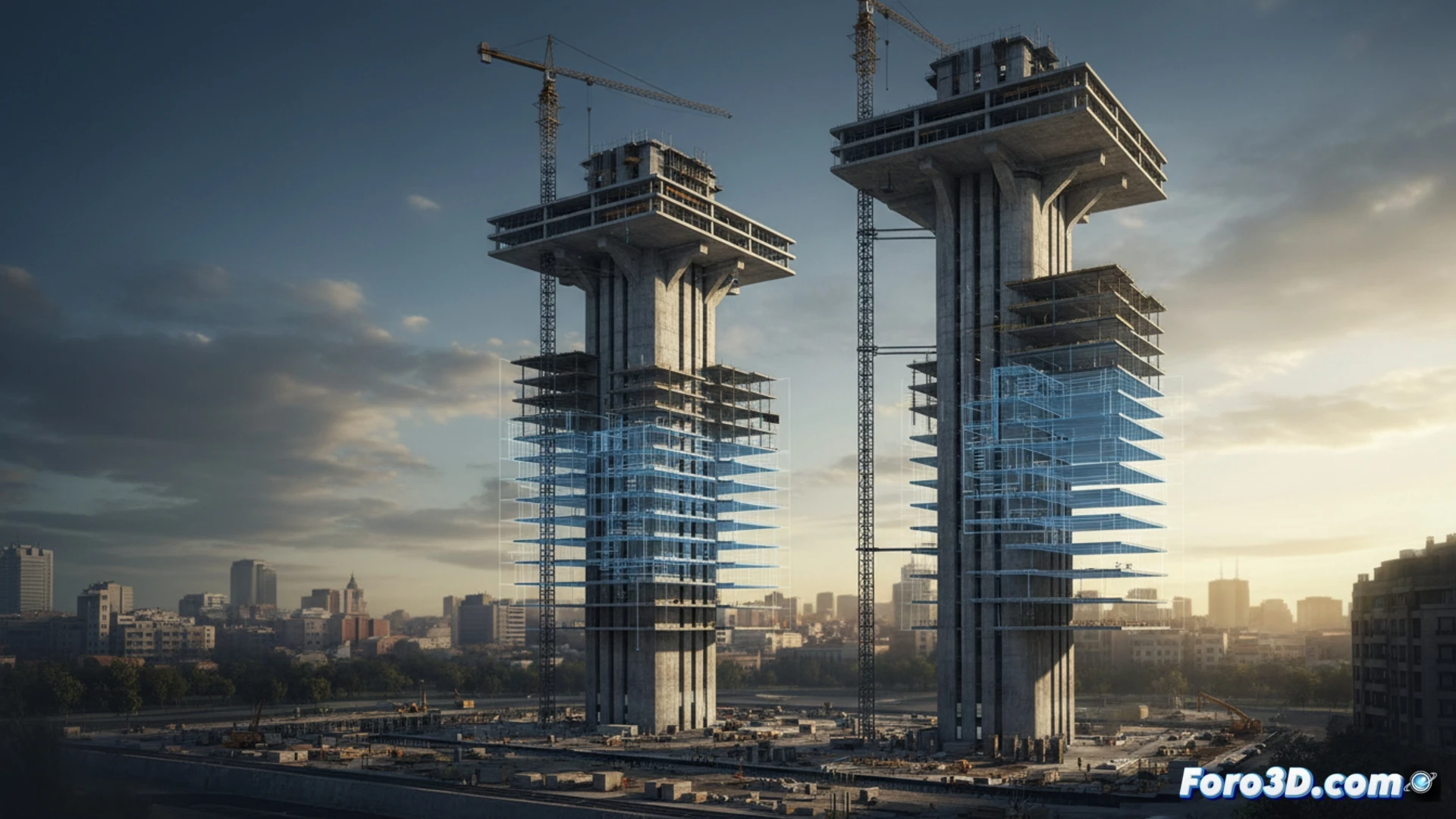 Torres Colón Madrid construcción suspendida al revés modelado BIM simulación digital