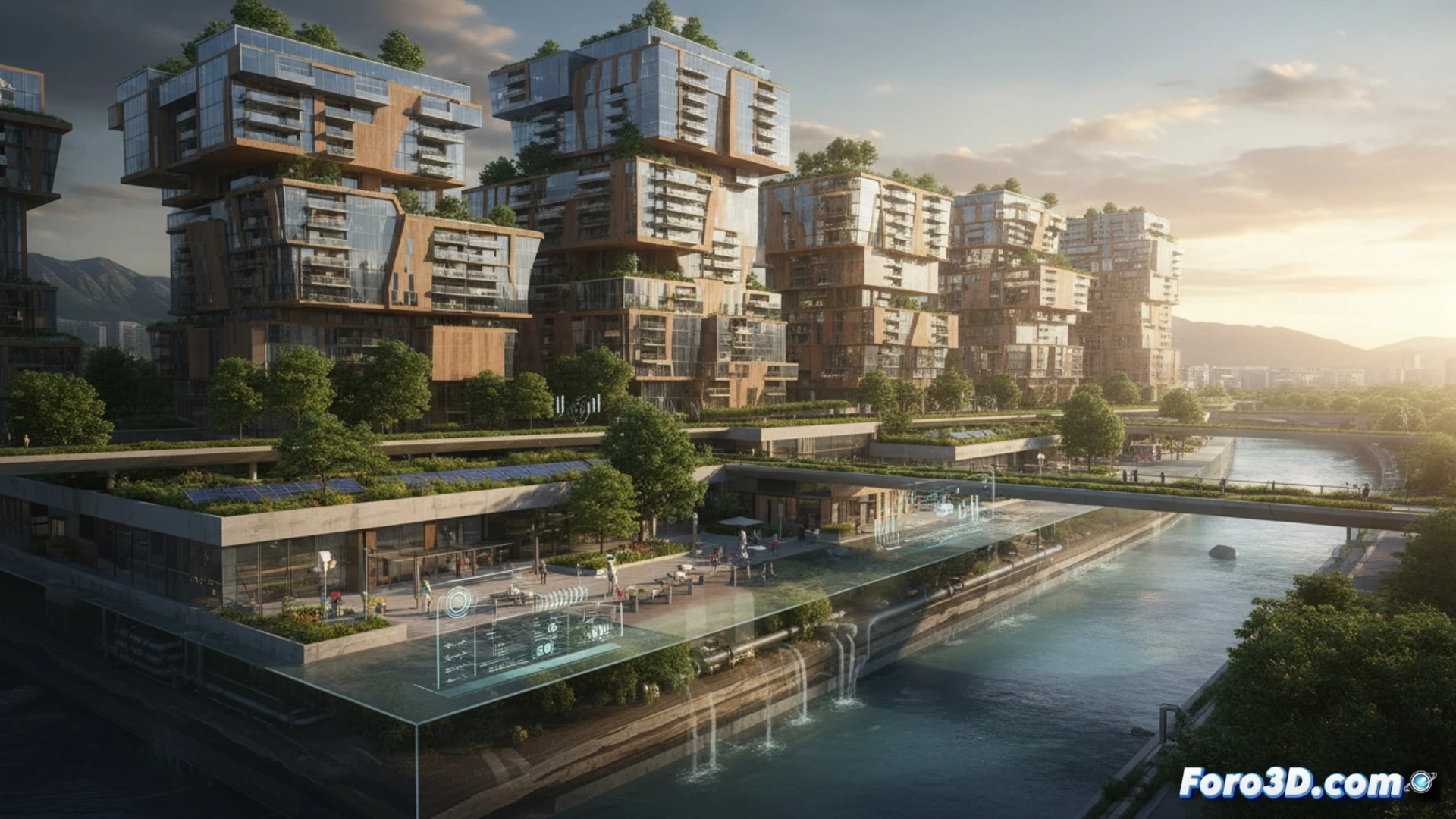 Una escena arquitectónica realista renderizada en tiempo real con el software Twinmotion 2026.1, mostrando un moderno edificio y su entorno urbano.