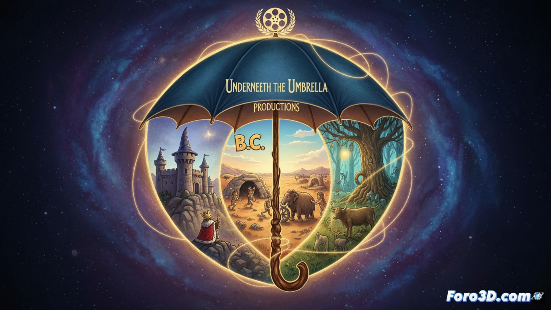 Un director revisa storyboards de The Wizard of Id en una oficina llena de cómics clásicos y bocetos de personajes animados.