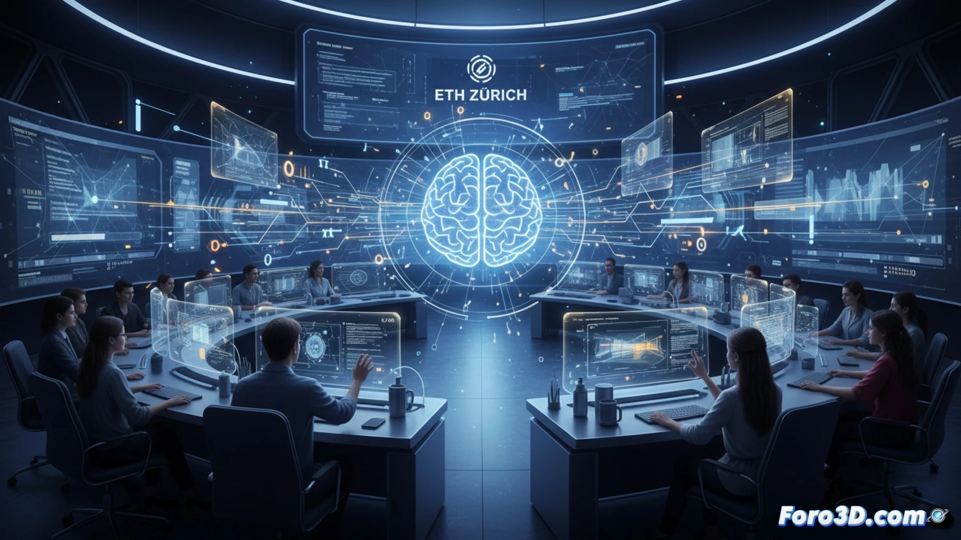 Estudiantes programando con inteligencia artificial en laboratorio universitario moderno