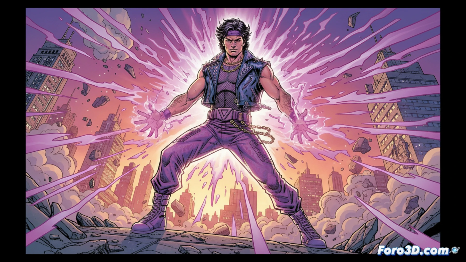 Un joven breakdancer en un callejón urbano, generando ondas de energía sónica desde sus manos hacia el cielo nocturno.