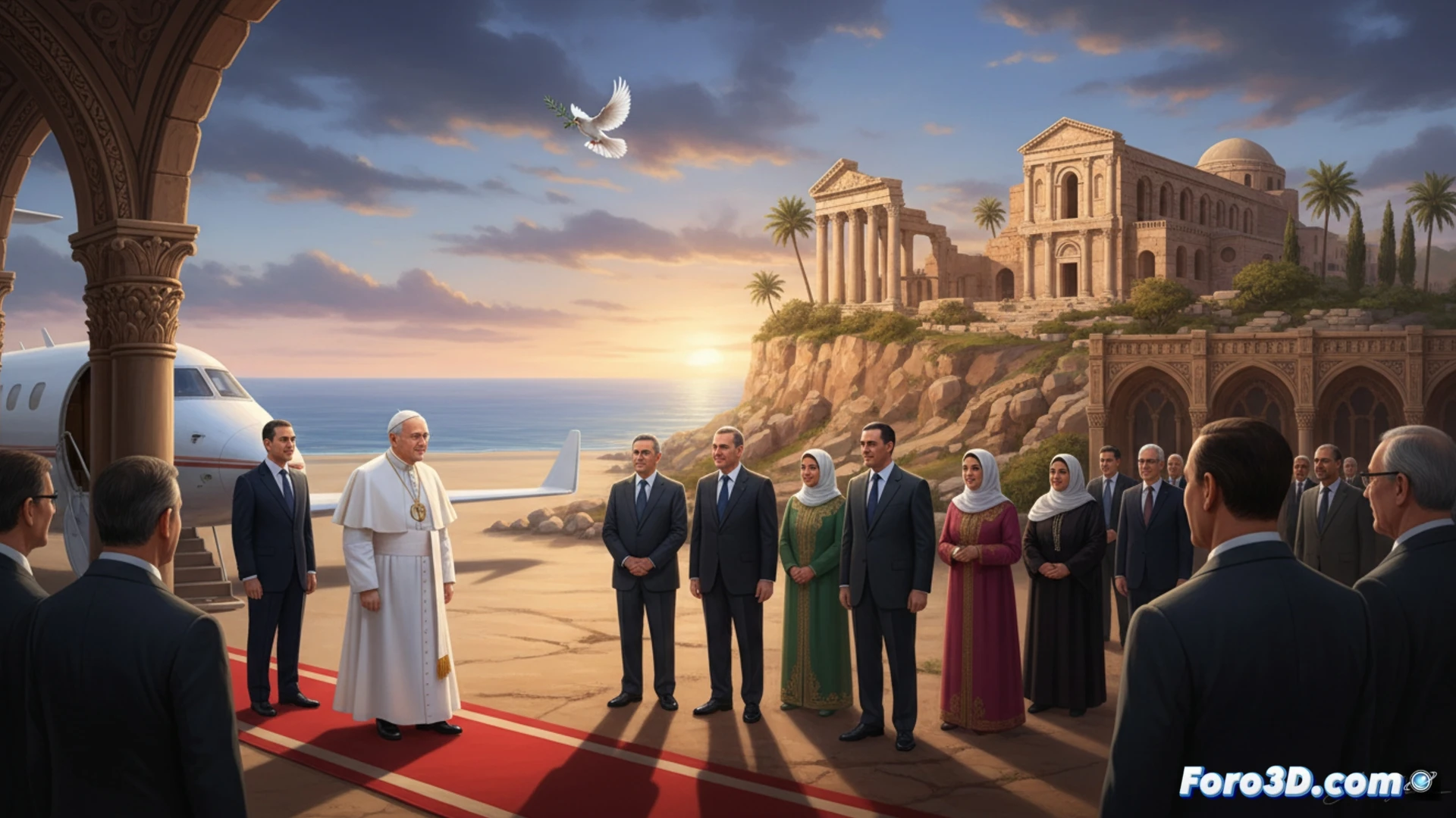 El papa Leo XIV en Argelia, ante un mosaico de San Agustín en la antigua Hipona.