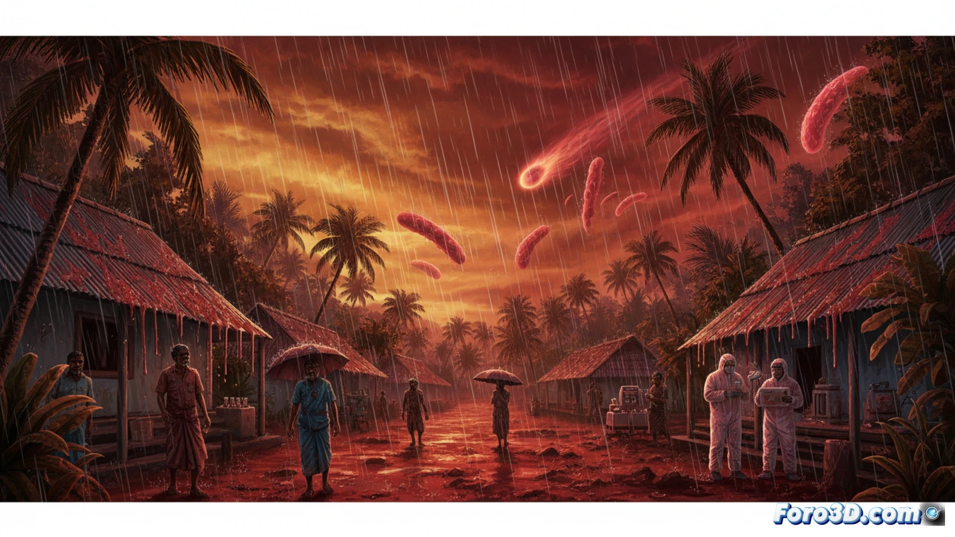 Modelo 3D de una célula de la lluvia roja de Kerala, mostrando su estructura interna y posibles componentes.