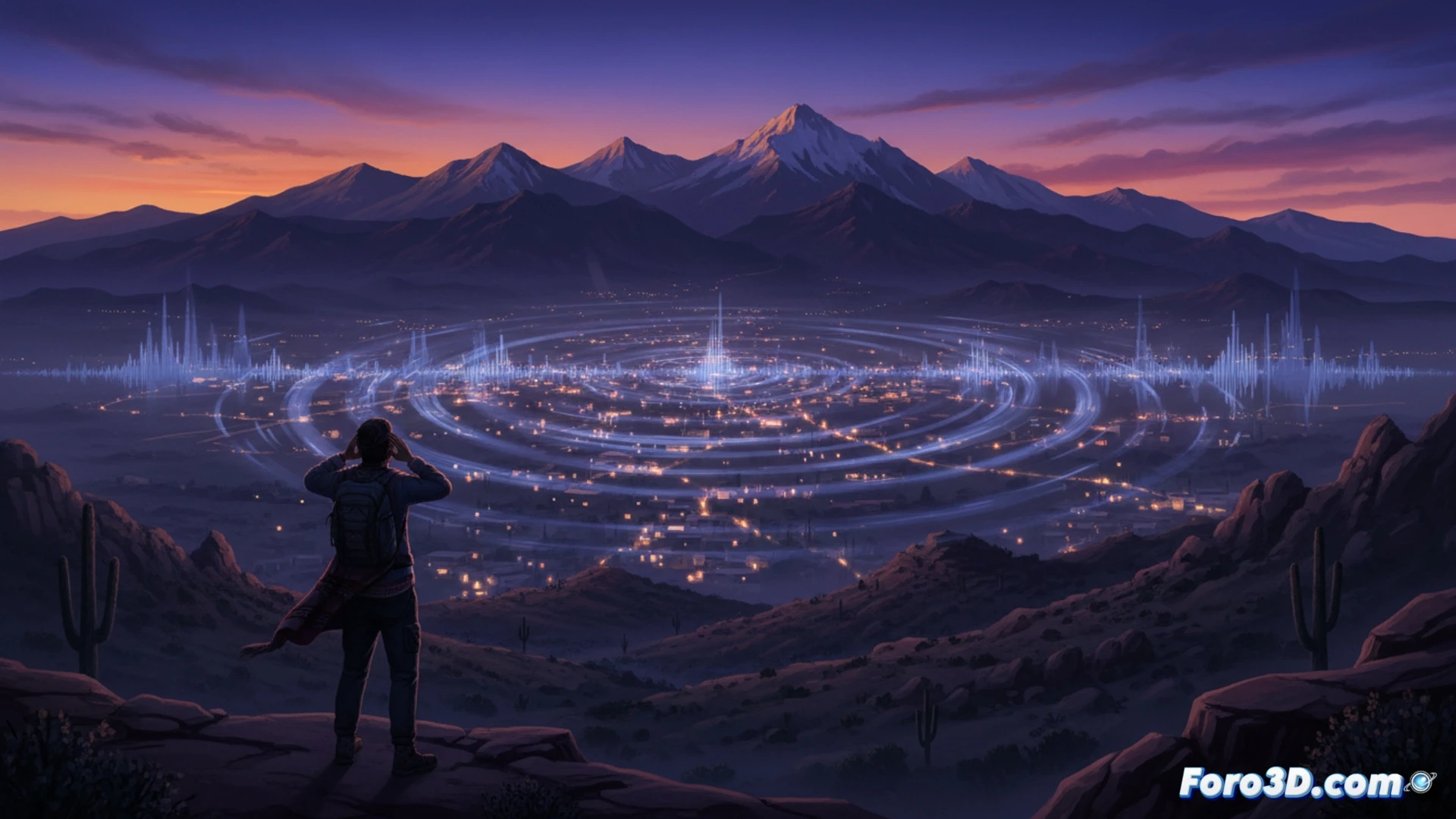 Modelo 3D de datos acústicos y geofísicos superpuestos sobre un mapa topográfico de la zona de Taos, Nuevo México.