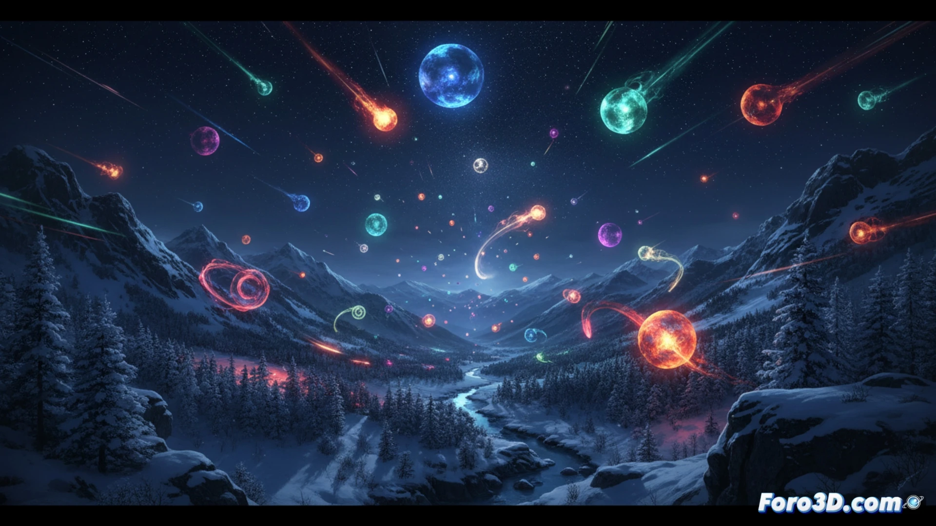 Reconstrucción 3D de una luz esférica brillante flotando sobre el paisaje montañoso nocturno del valle de Hessdalen.