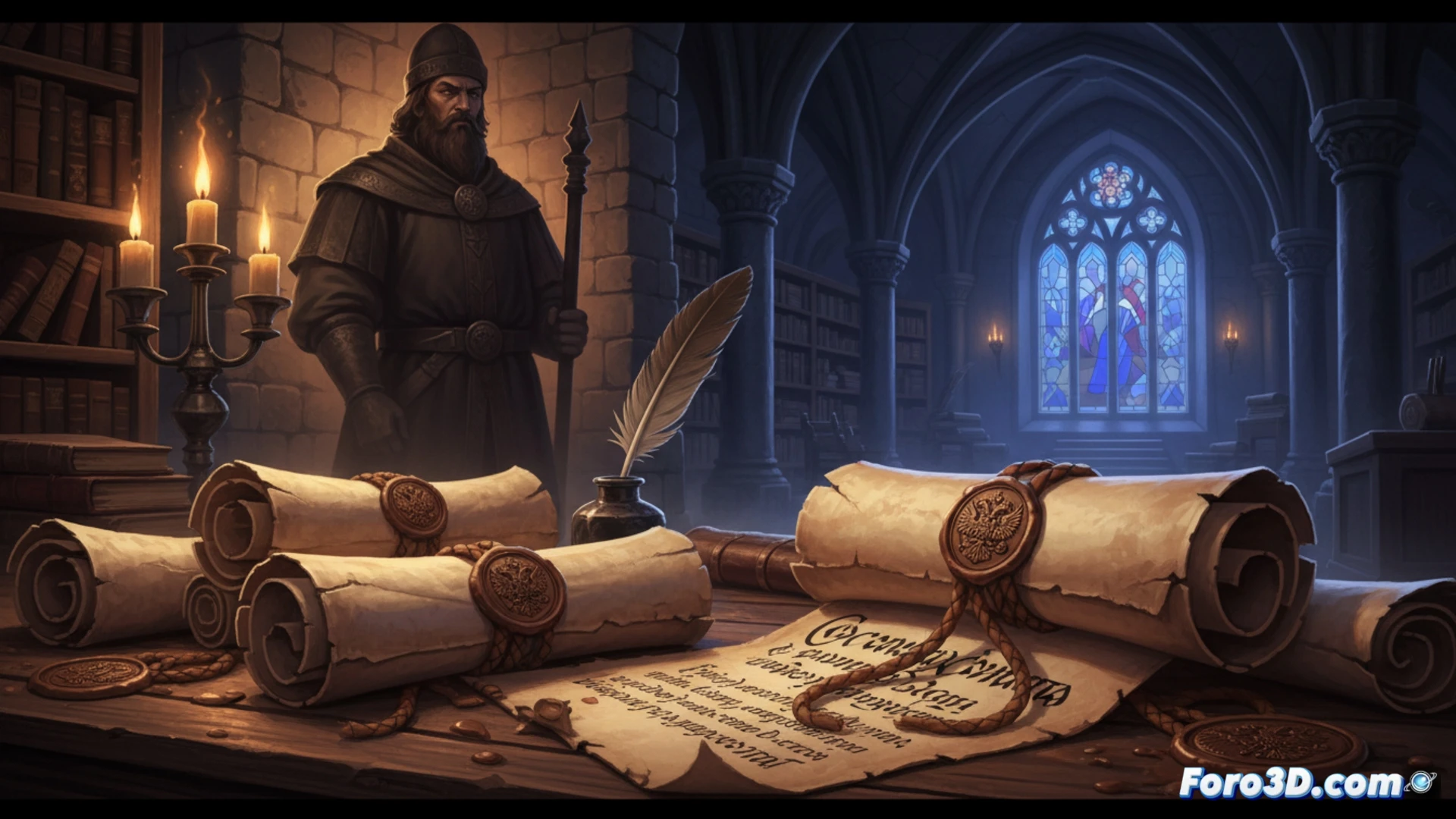 Mapa 3D de Europa del Este con rutas de correspondencia del zar Iván IV resaltadas en líneas luminosas.