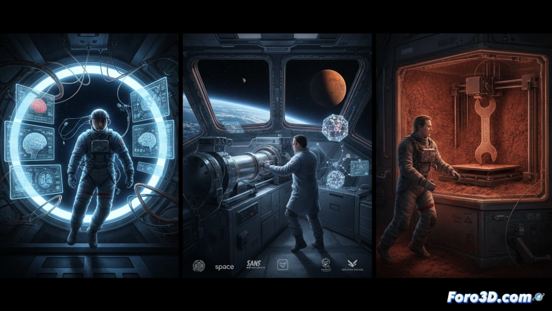 Modelo 3D de un cerebro mostrando cambios en la conectividad neuronal bajo los efectos de la microgravedad en la ISS.