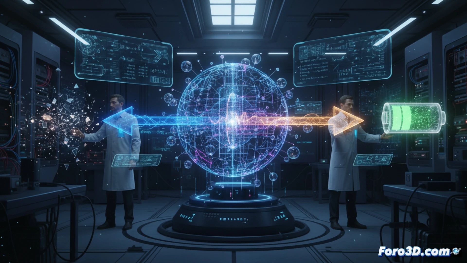 Representación 3D de la evolución de un qubit, mostrando cómo las mediciones indirectas invierten estadísticamente su flecha del tiempo termodinámico.