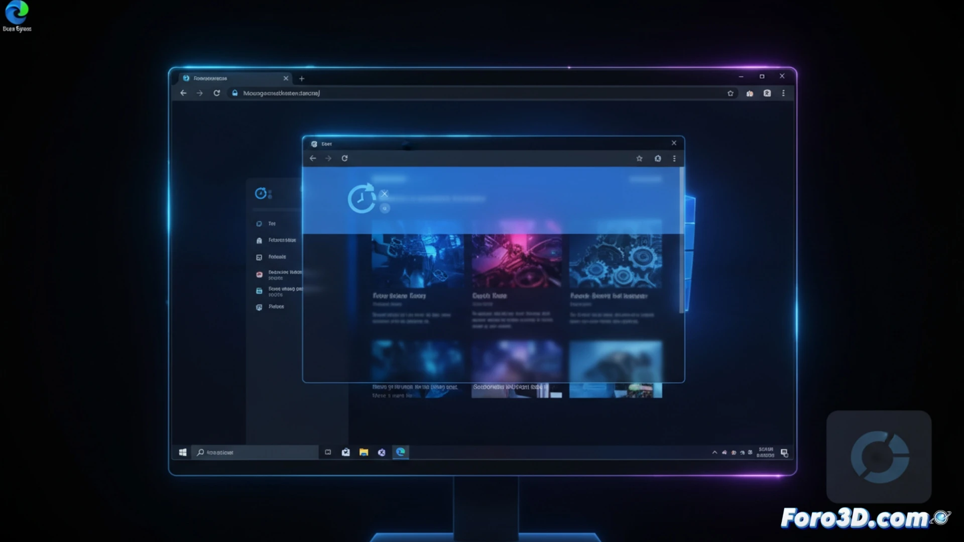 Captura de Windows 11 mostrando un banner emergente sobre Edge abriéndose automáticamente al inicio de sesión, con iconos de otros navegadores visibles.