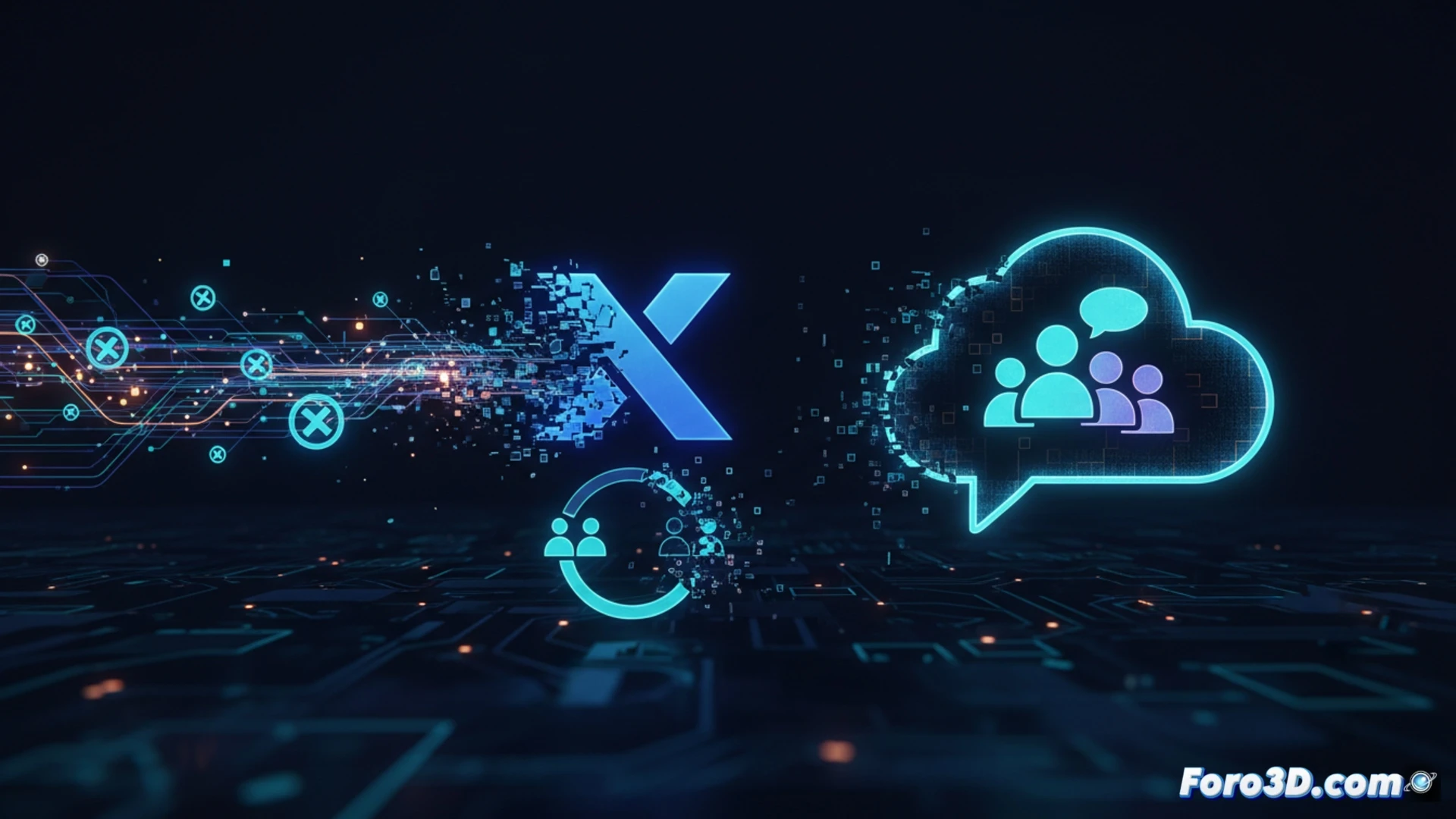 Una interfaz de X donde la opción 'Communities' se desvanece, mientras un icono de chat grupal brilla con prominencia.